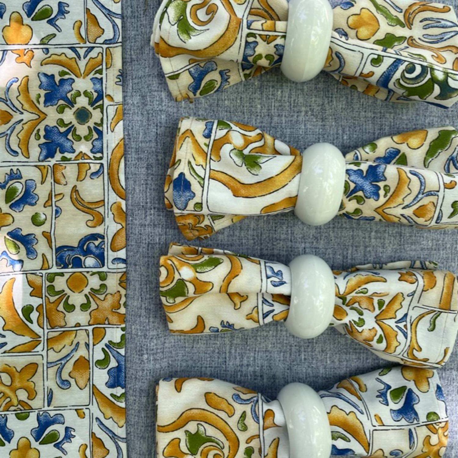 Box Textil y Argollas Edgard Azul - (Mantel, Caminito, Servilletas y Argollas)-2