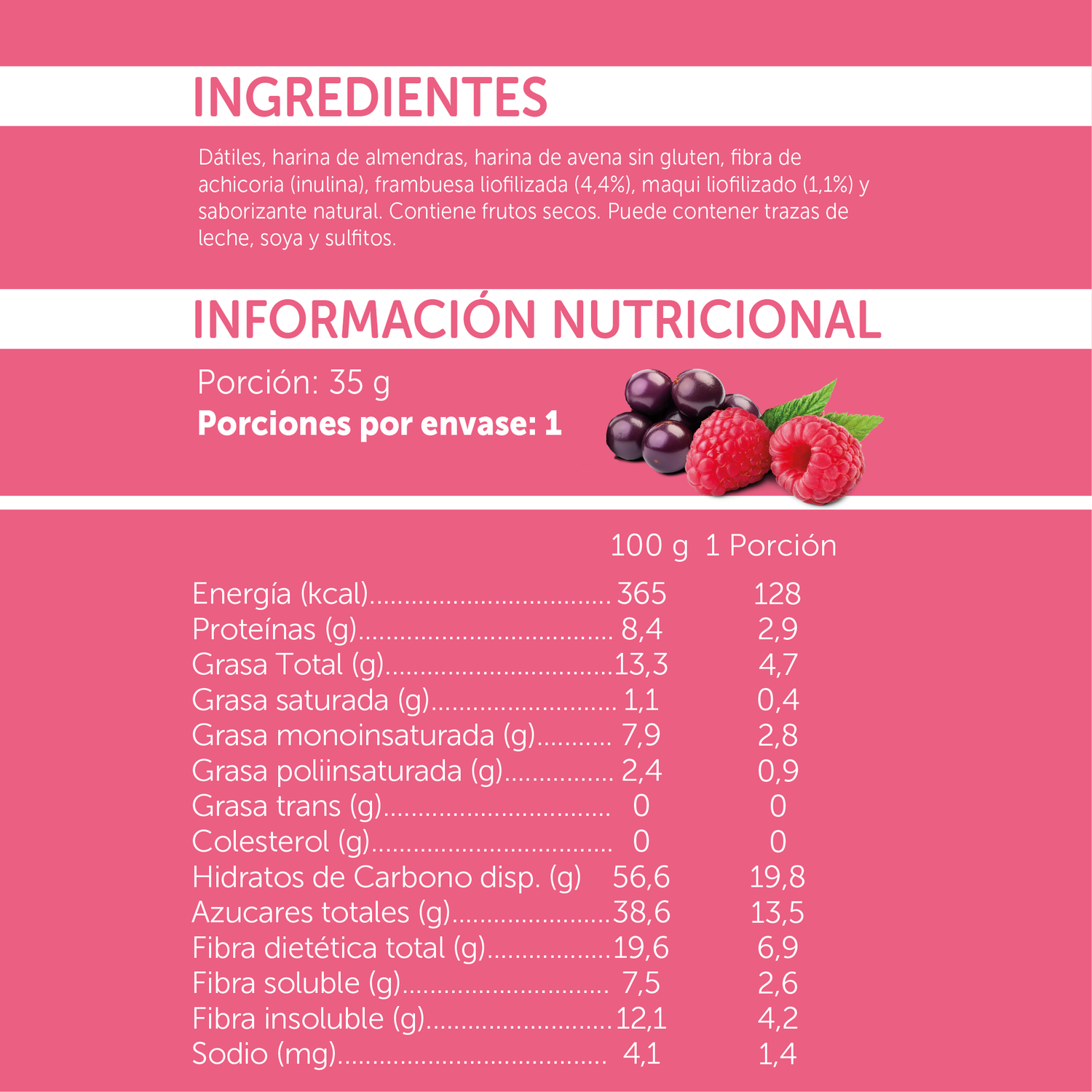 Barrita Natural Frambuesa Maqui con Fibra Prebiótica - 18 uds.-2