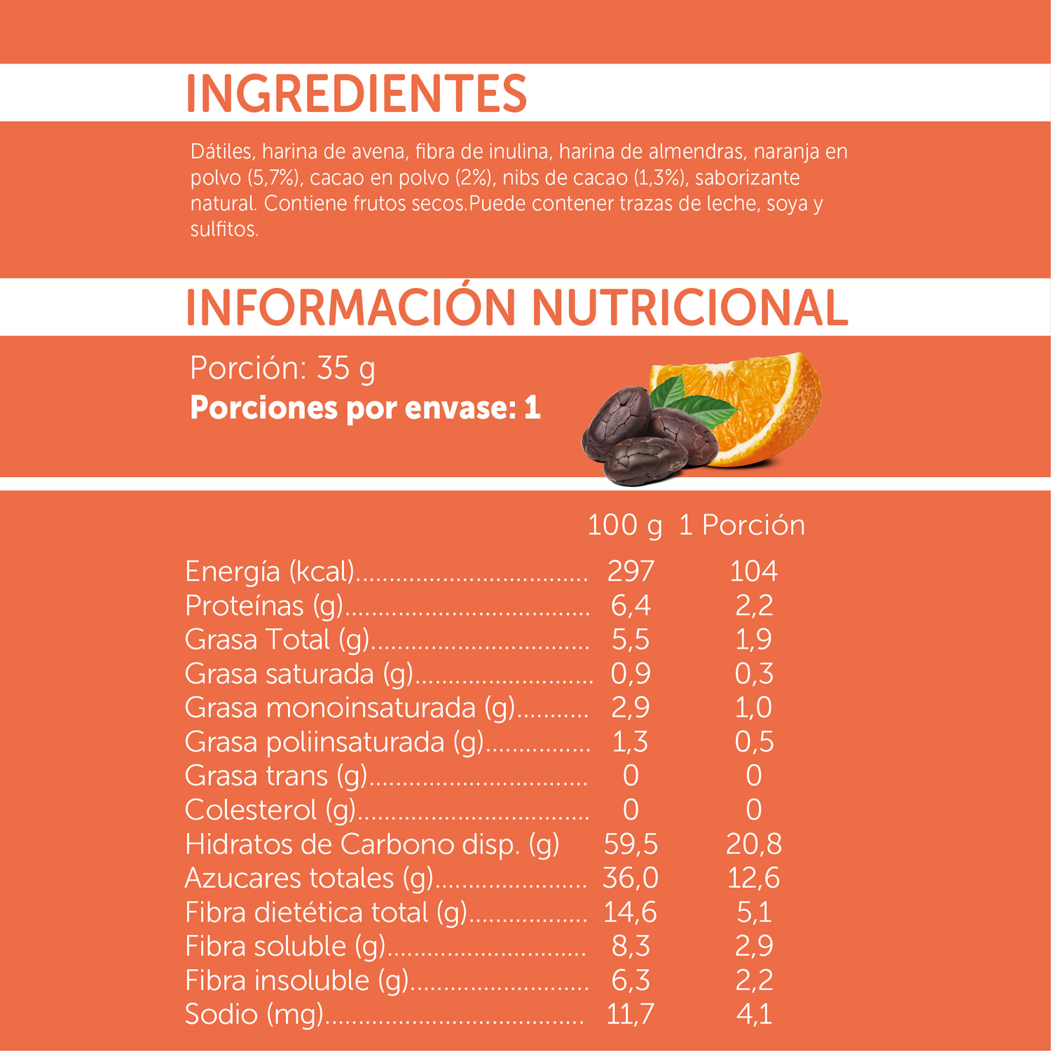 Barrita Natural Naranja Cacao con Fibra Prebiótica - 18 uds.-2