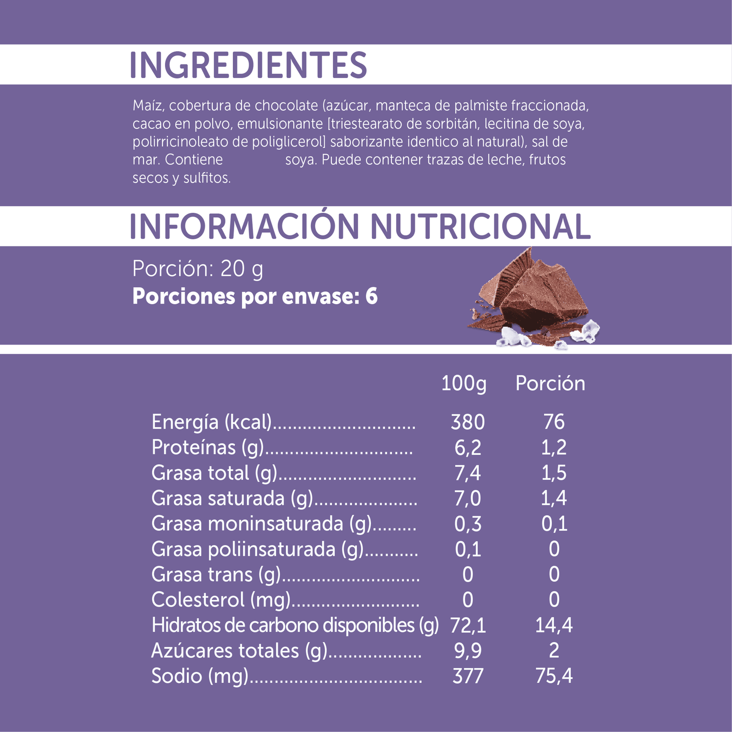Galletas de Maíz con Chocolate y Sal de Mar al por mayor 20 g - 28 uds.-2