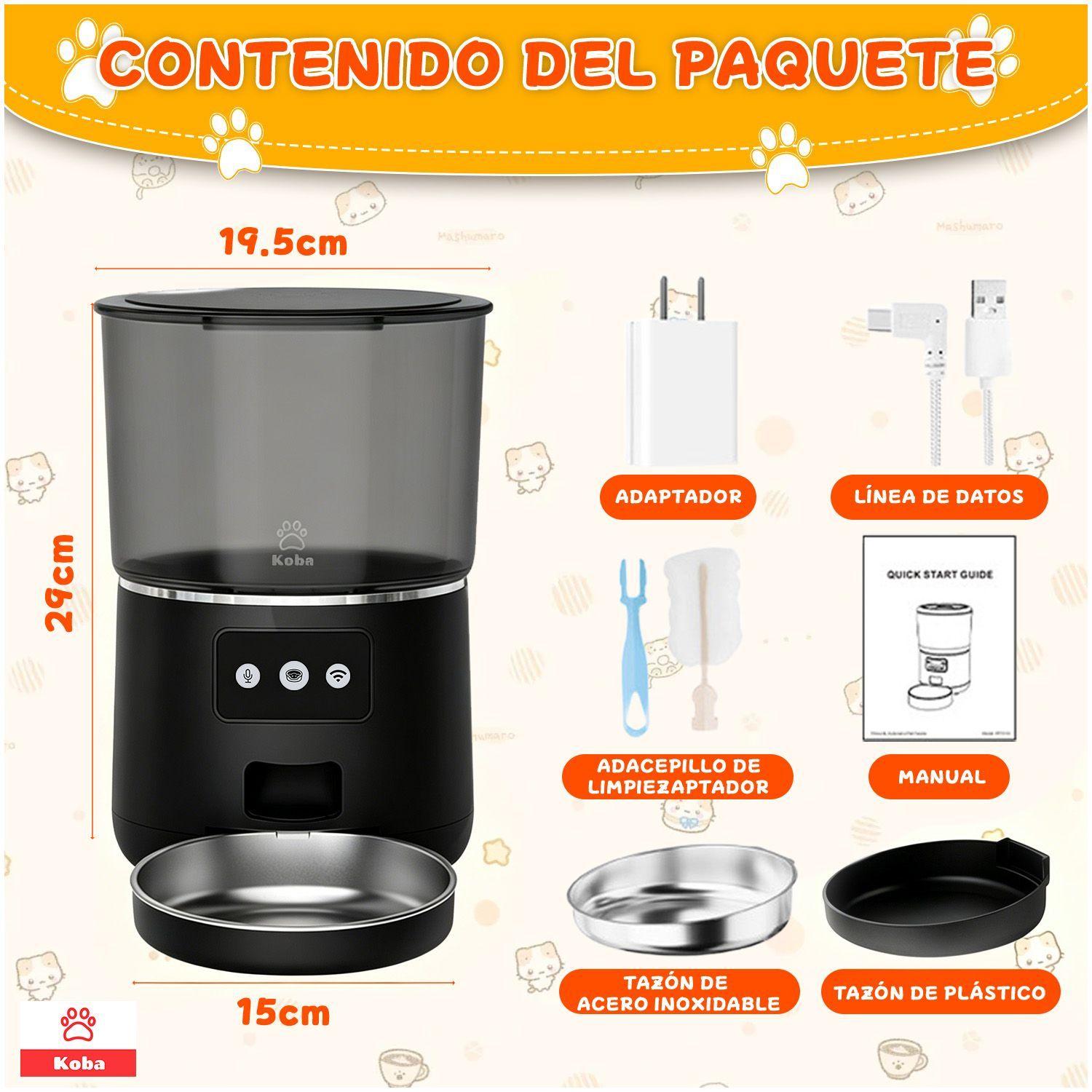 Dispensador Alimentador Automatico Perro Gato Wifi 4l Negro-9
