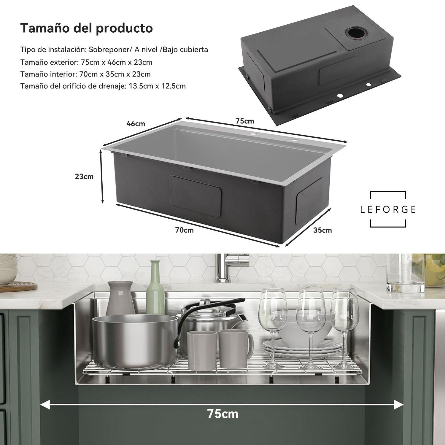 Combo Lavaplatos Empotrado 75x46cm Multifuncional Acero Inox-9