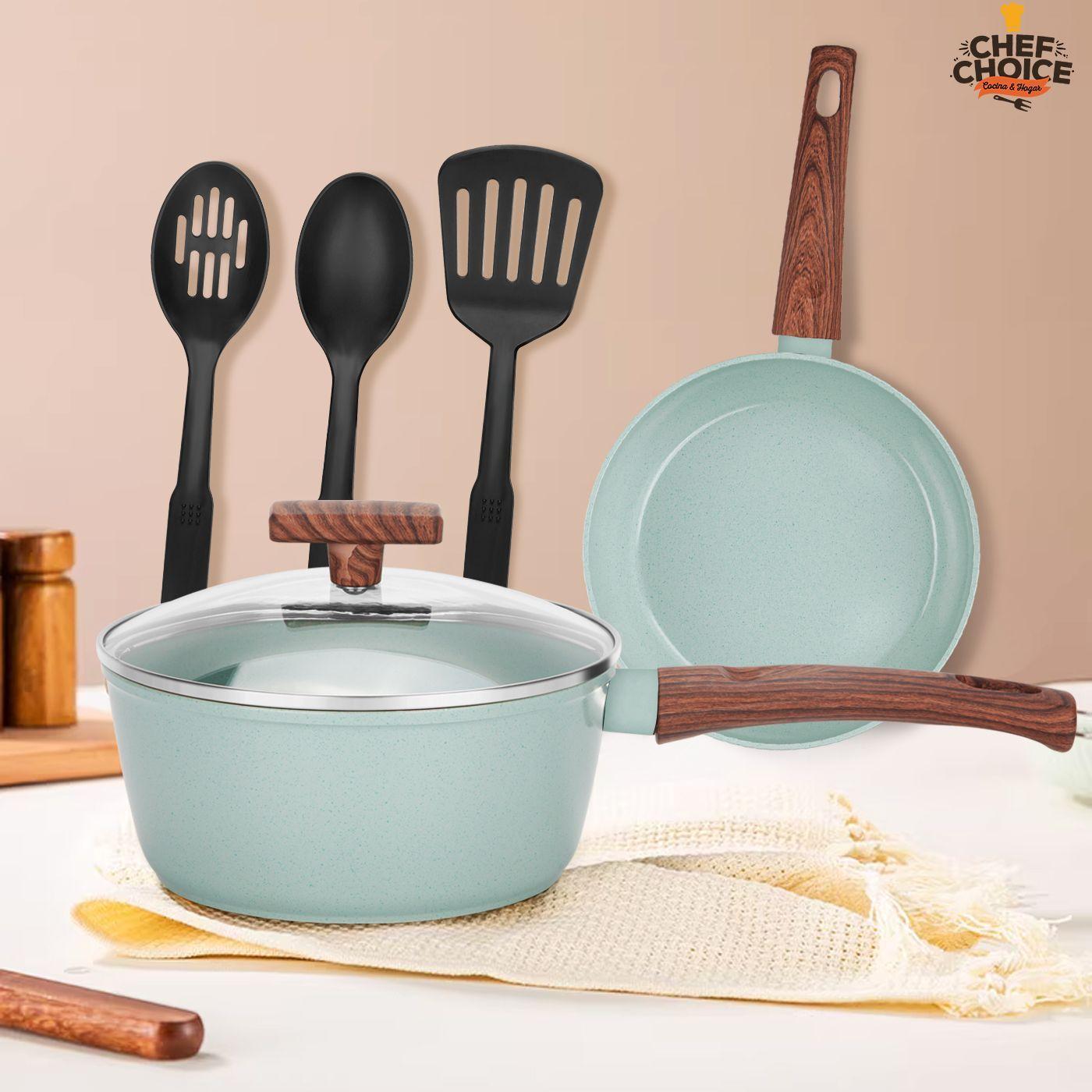 Bateria Cocina Aluminio Granito Antiadherente Cacerolas 10pcs Verde-4