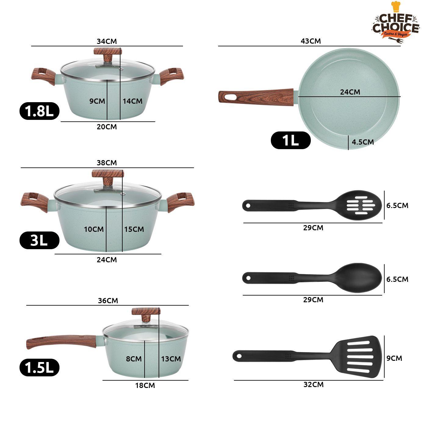 Bateria Cocina Aluminio Granito Antiadherente Cacerolas 10pcs Verde-8