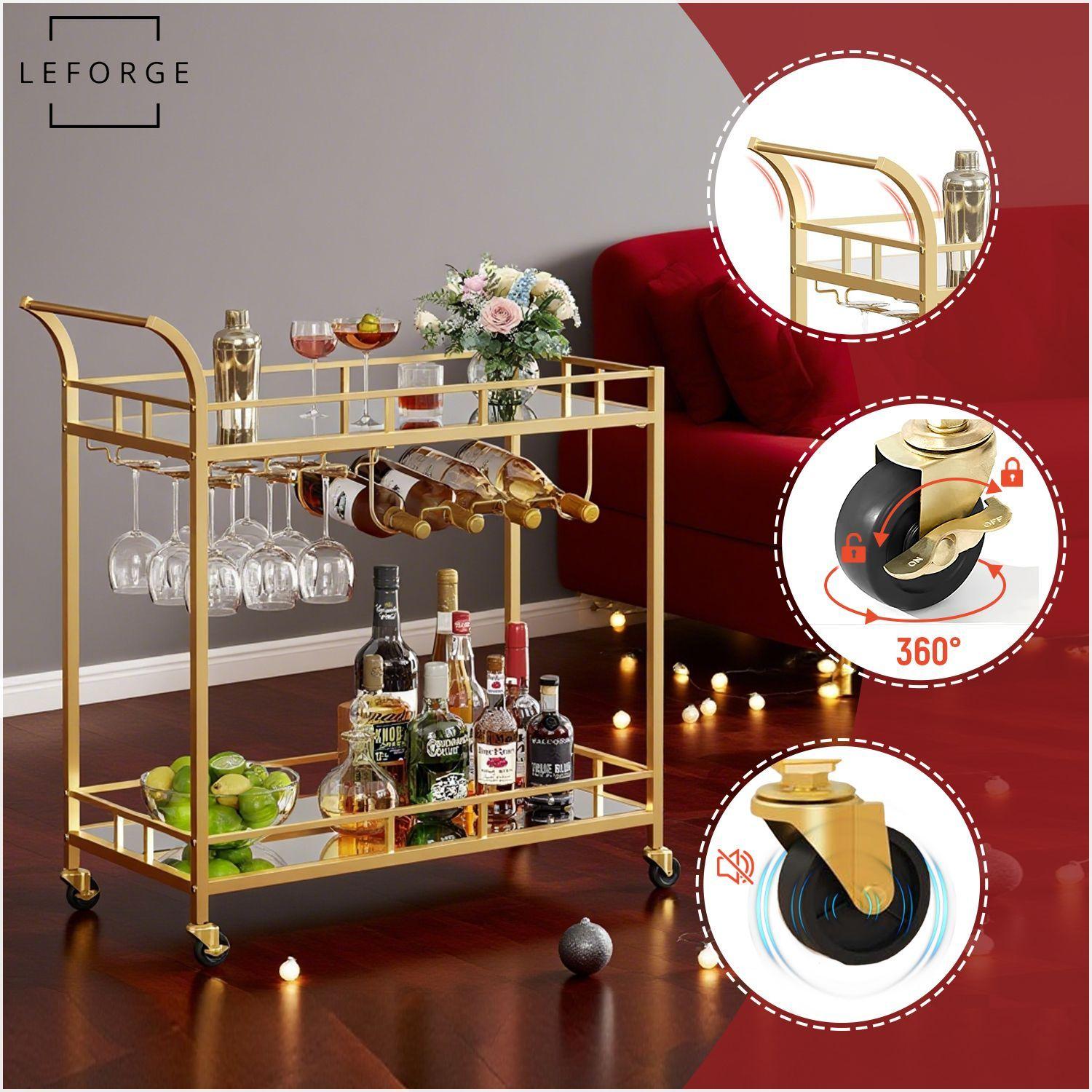 Carro Bar Cocina Organizador Con Asa Ruedas 2 Niveles Acero-1