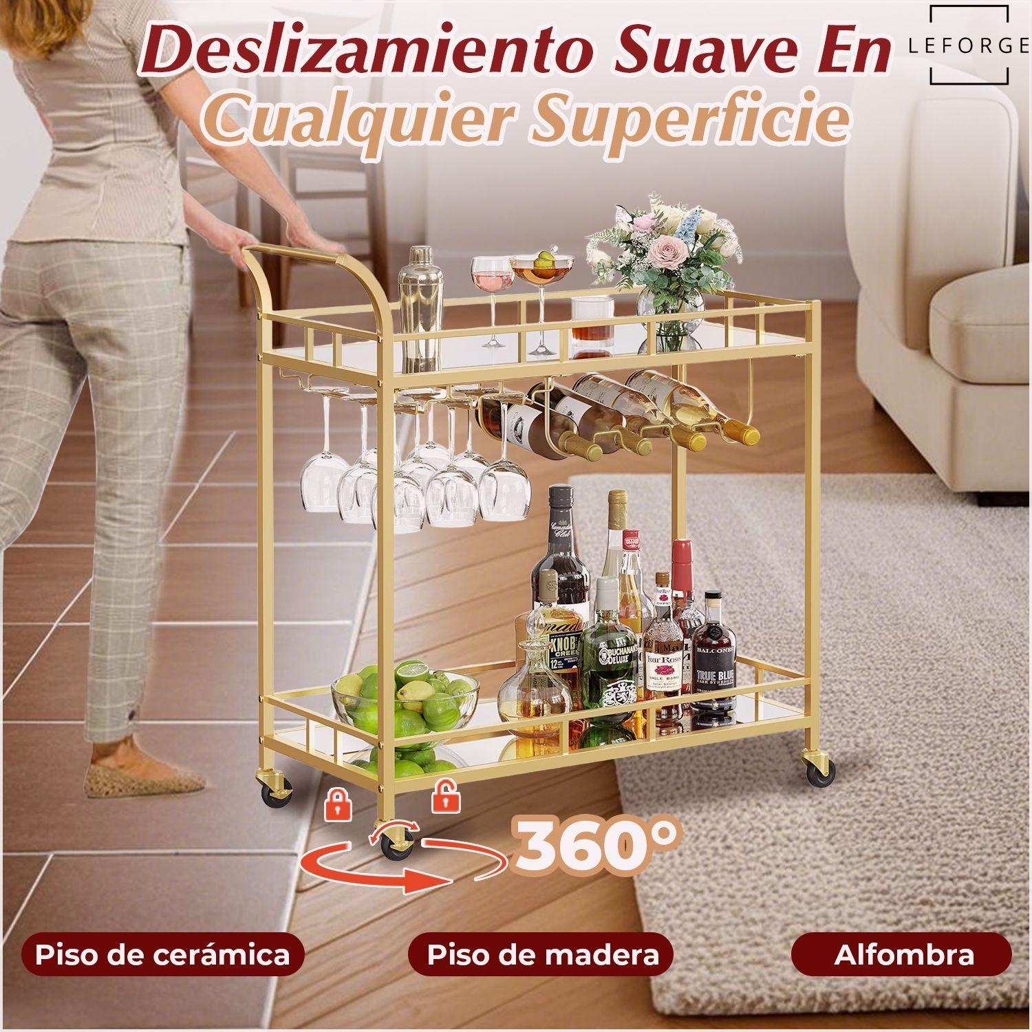 Carro Bar Cocina Organizador Con Asa Ruedas 2 Niveles Acero-2