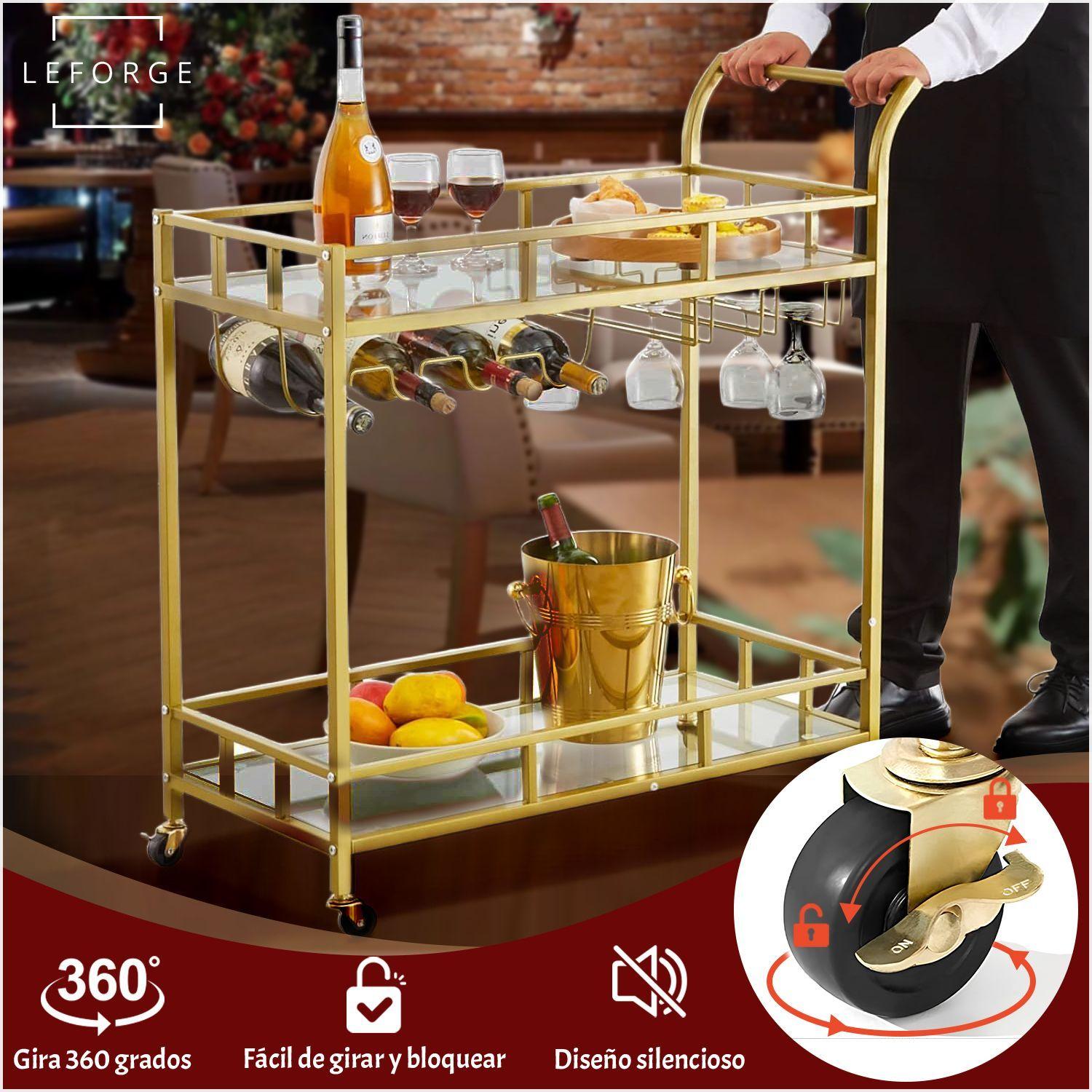Carro Bar Cocina Organizador Con Asa Ruedas 2 Niveles Acero-3