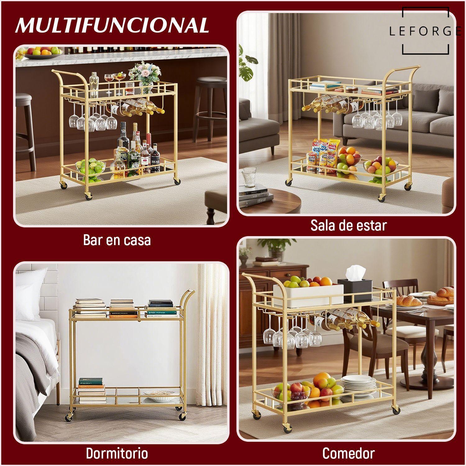 Carro Bar Cocina Organizador Con Asa Ruedas 2 Niveles Acero-4