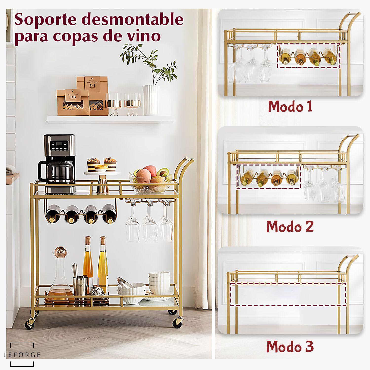 Carro Bar Cocina Organizador Con Asa Ruedas 2 Niveles Acero-5