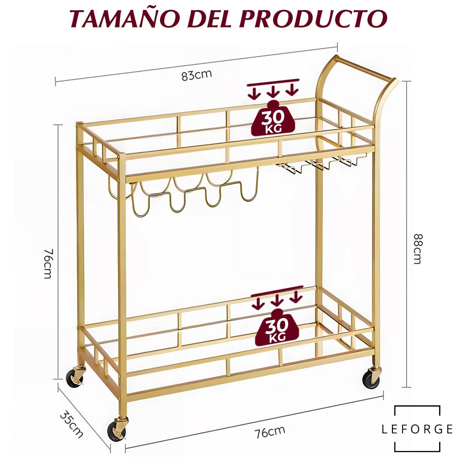 Carro Bar Cocina Organizador Con Asa Ruedas 2 Niveles Acero-9