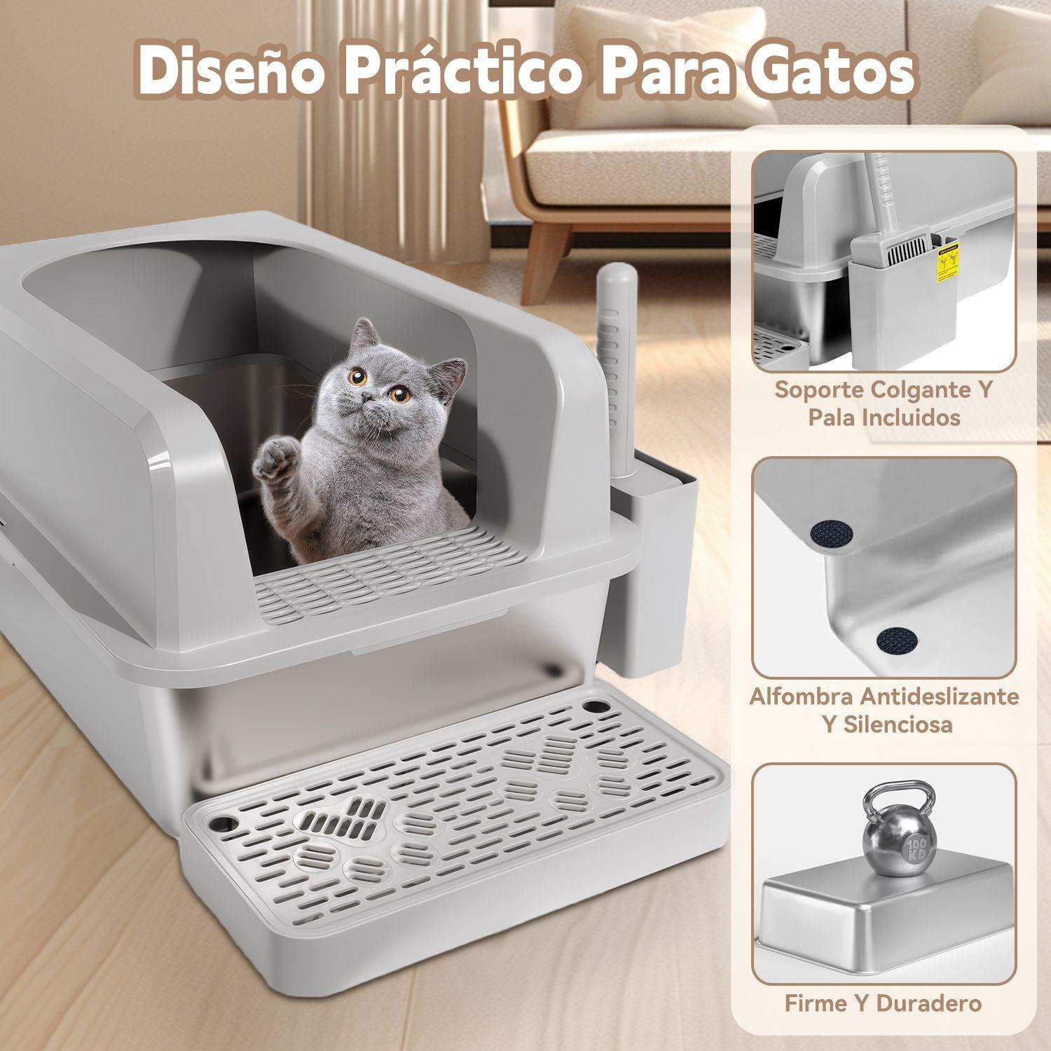 Set Arenero Gatos Michis Bano Sanitario Acero Inoxidable Xxl Gris-3