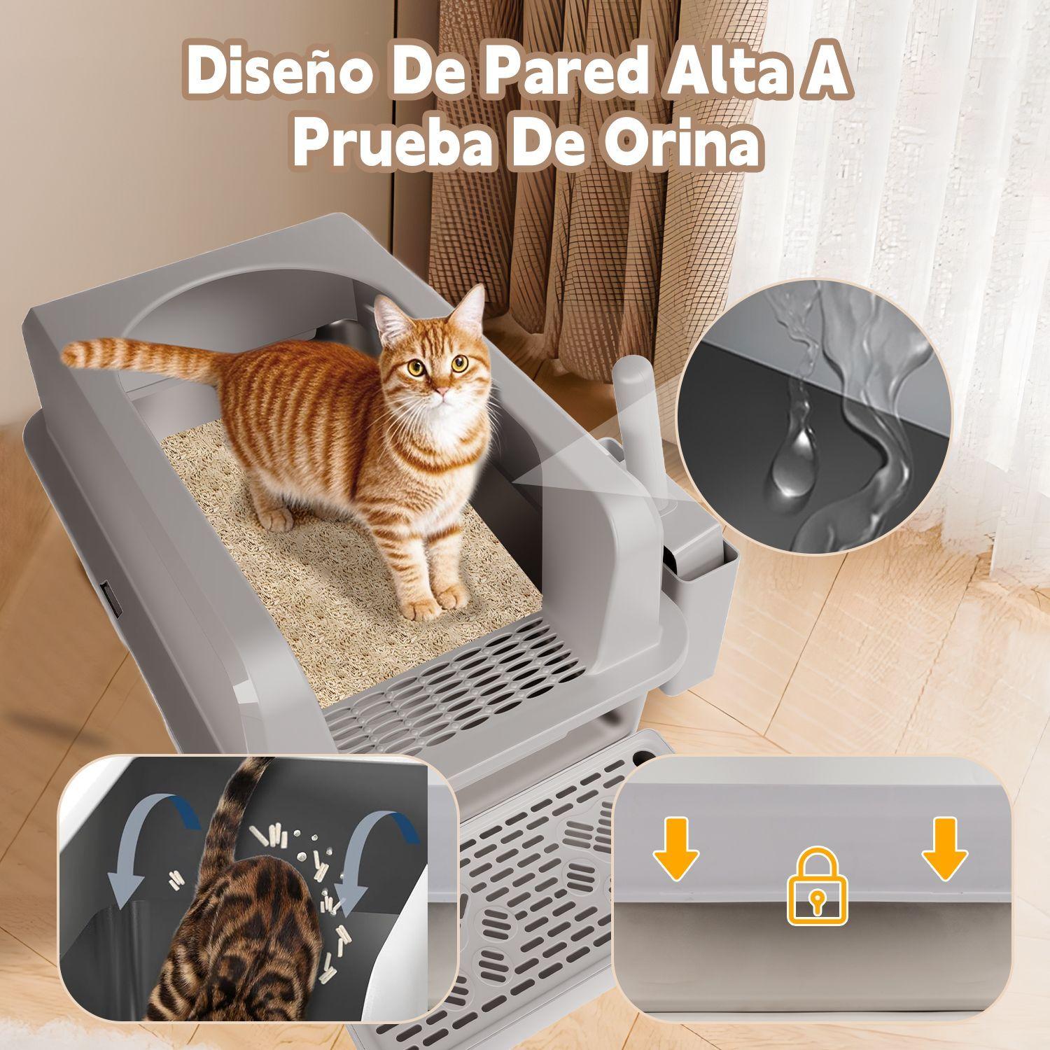 Set Arenero Gatos Michis Bano Sanitario Acero Inoxidable Xxl Gris-4