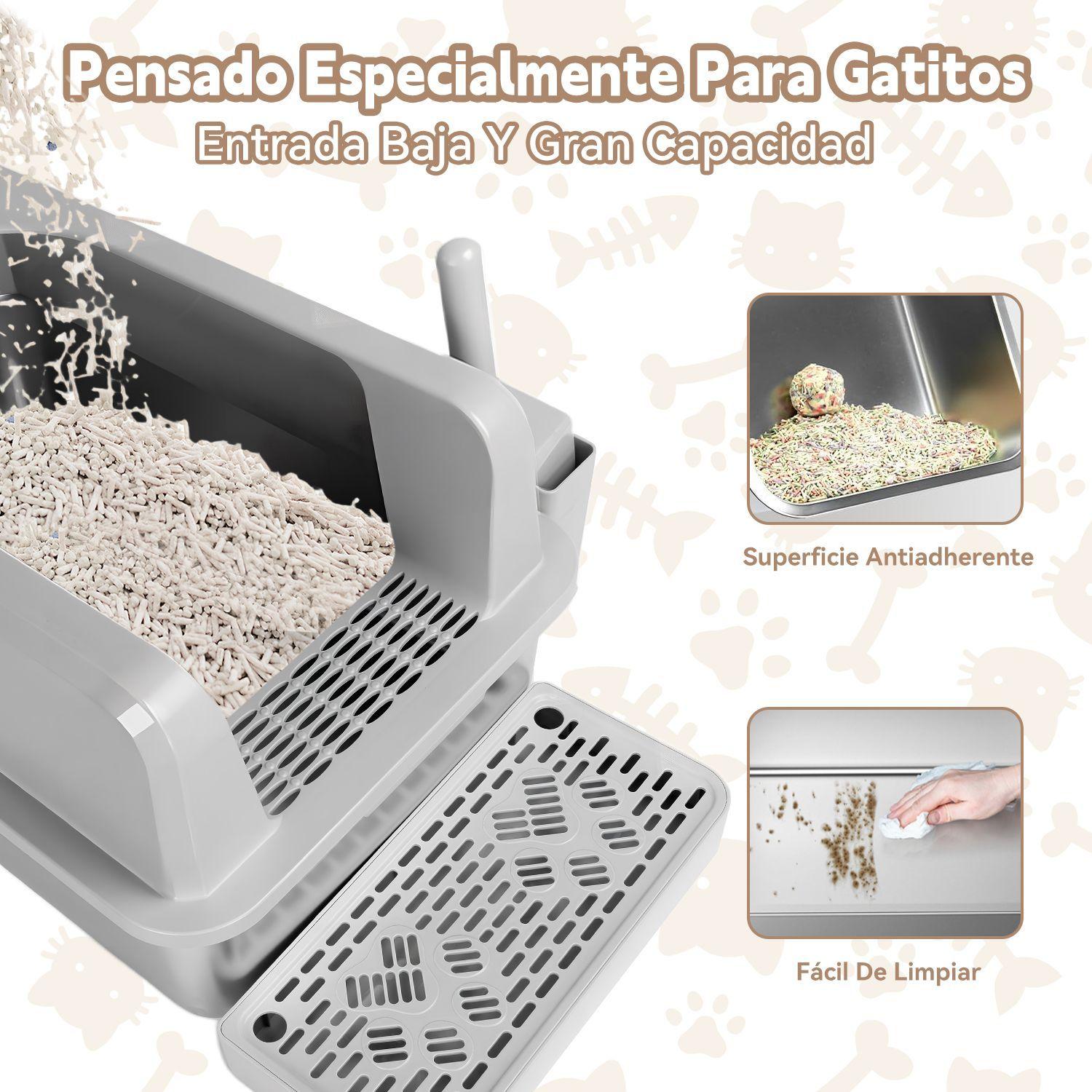 Set Arenero Gatos Michis Bano Sanitario Acero Inoxidable Xxl Gris-5
