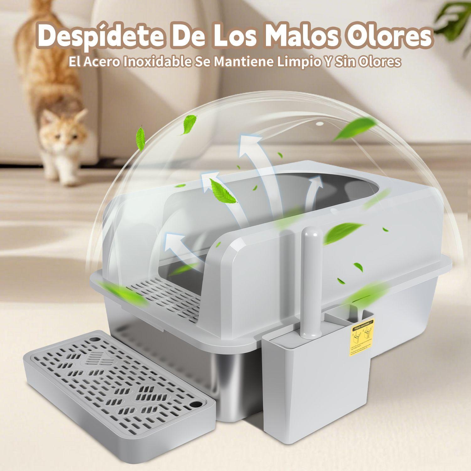 Set Arenero Gatos Michis Bano Sanitario Acero Inoxidable Xxl Gris-7