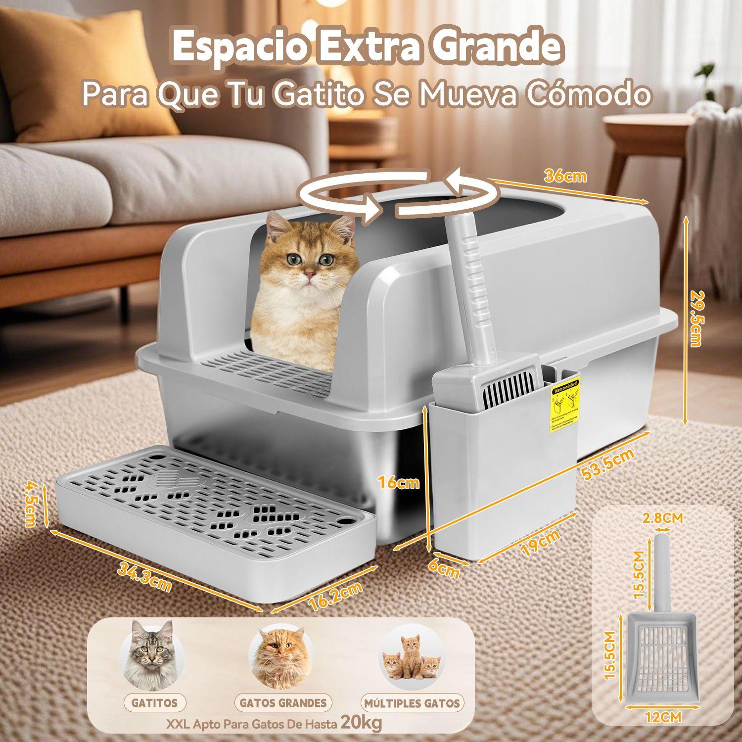 Set Arenero Gatos Michis Bano Sanitario Acero Inoxidable Xxl Gris-9