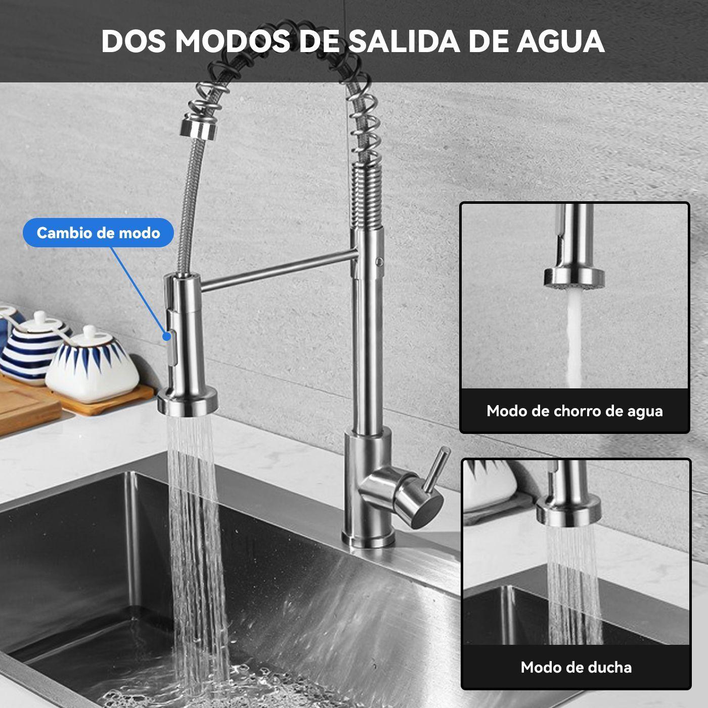 Llave Monomando Lavaplatos Cocina Grifo Flexible Plateado-2