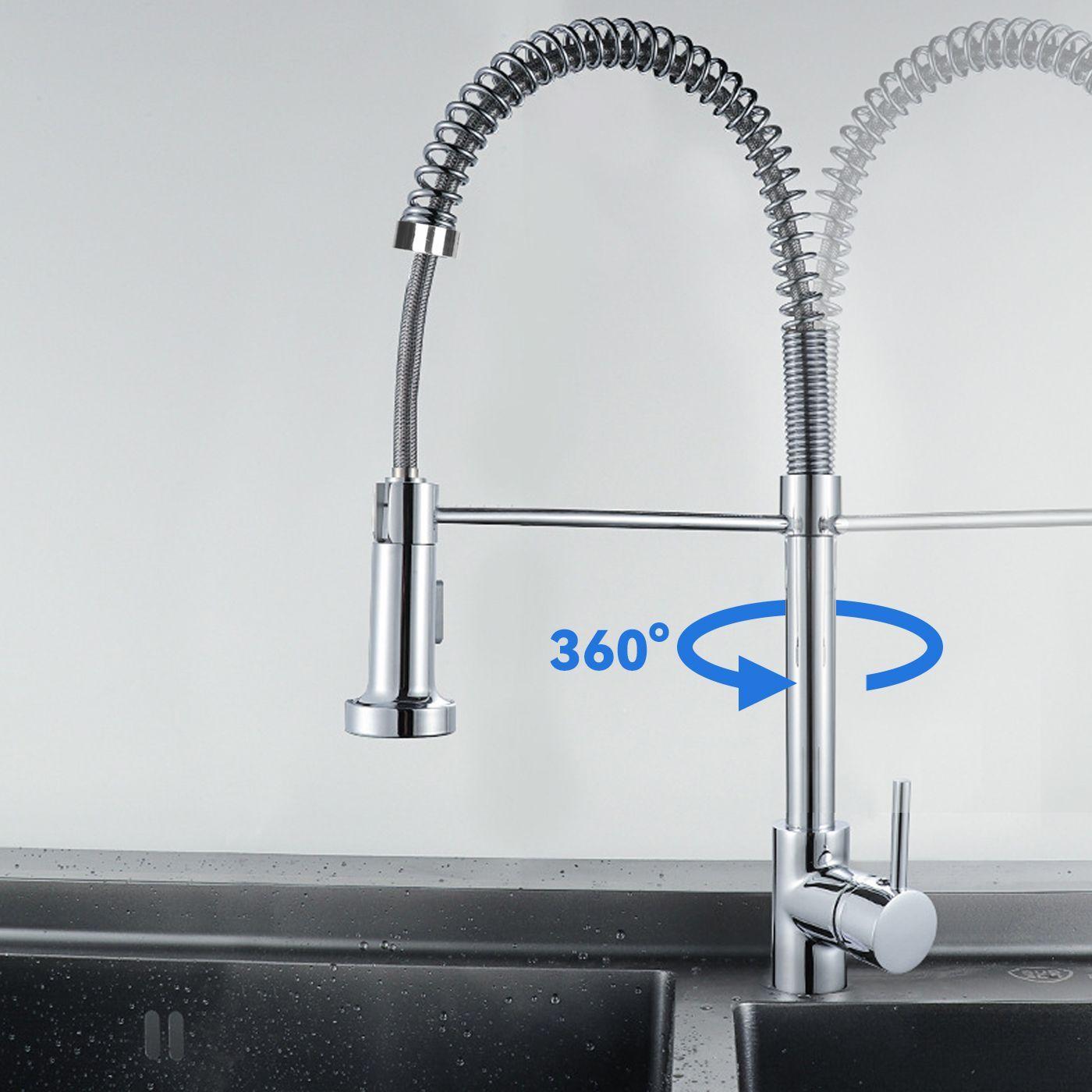 Llave Monomando Lavaplatos Cocina Grifo Flexible Plateado-3