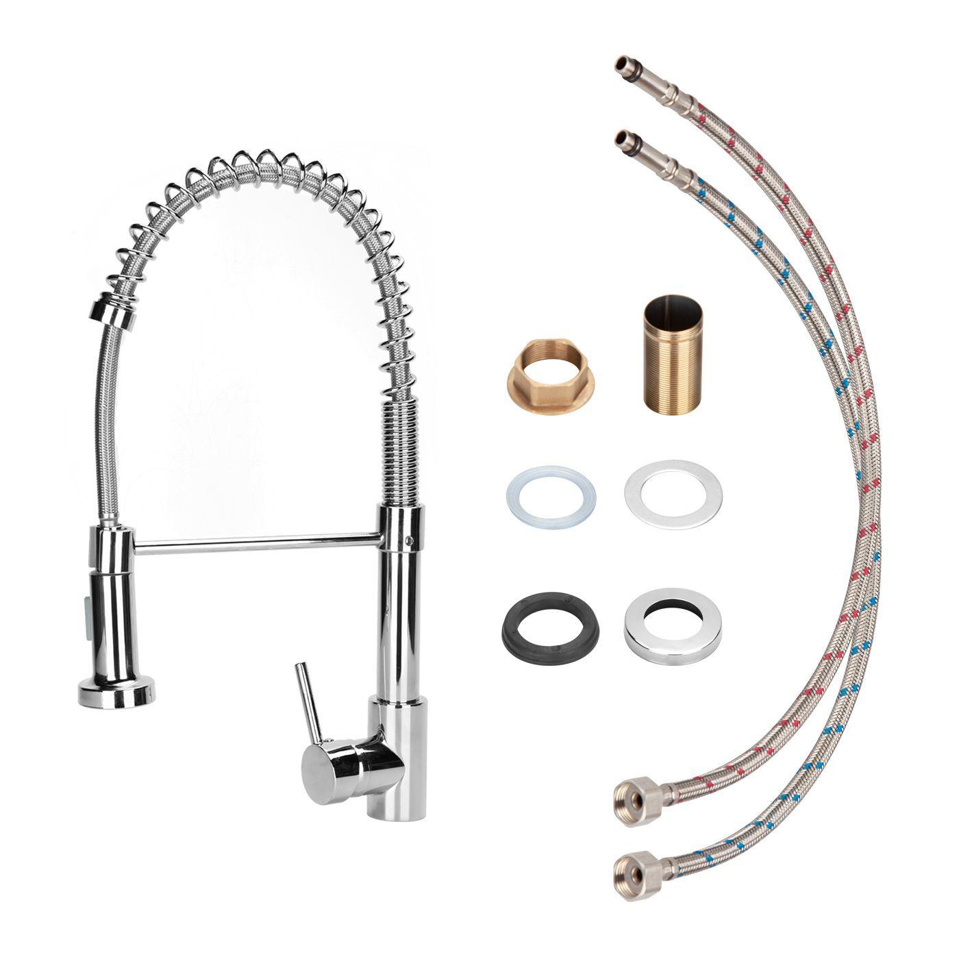 Llave Monomando Lavaplatos Cocina Grifo Flexible Plateado-6