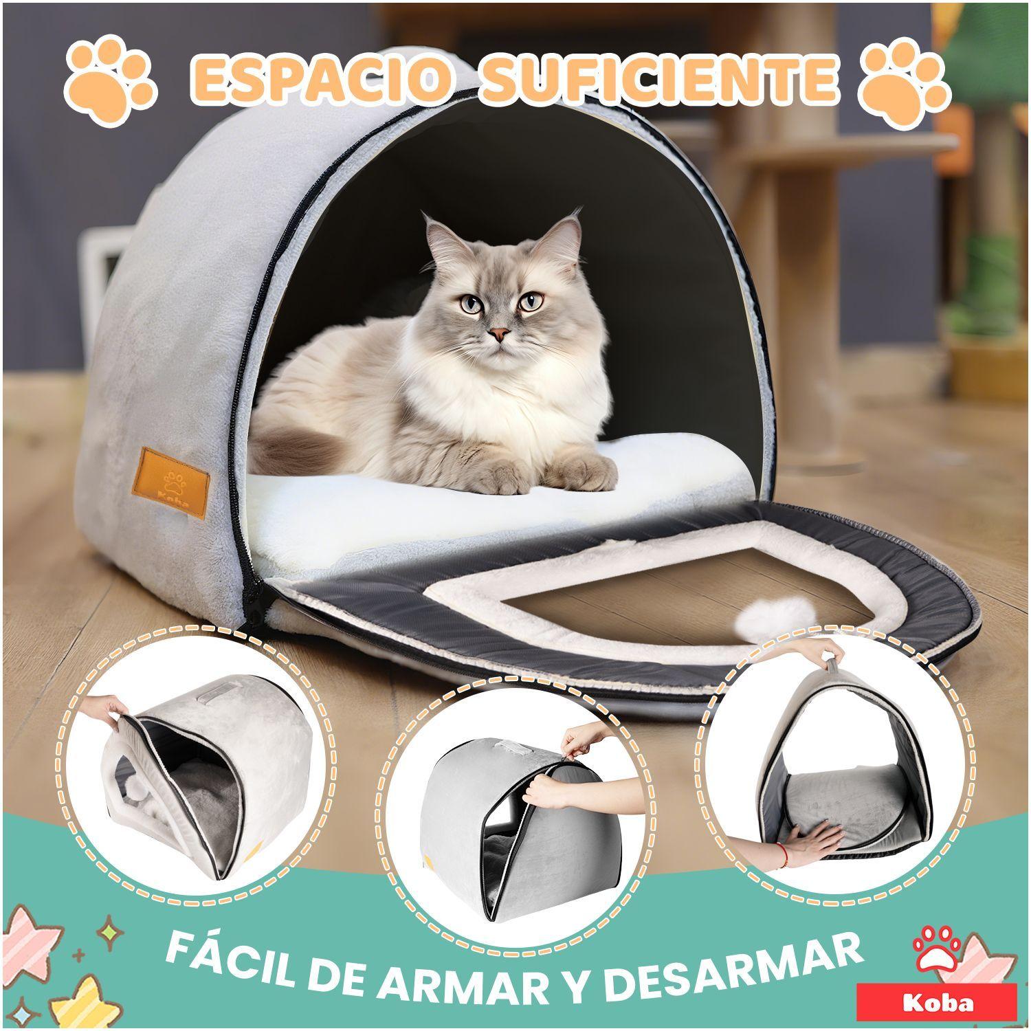 2 En 1 Cama Y Casa Iglu Gatos Perros Portatil Con Cojin Bola-5