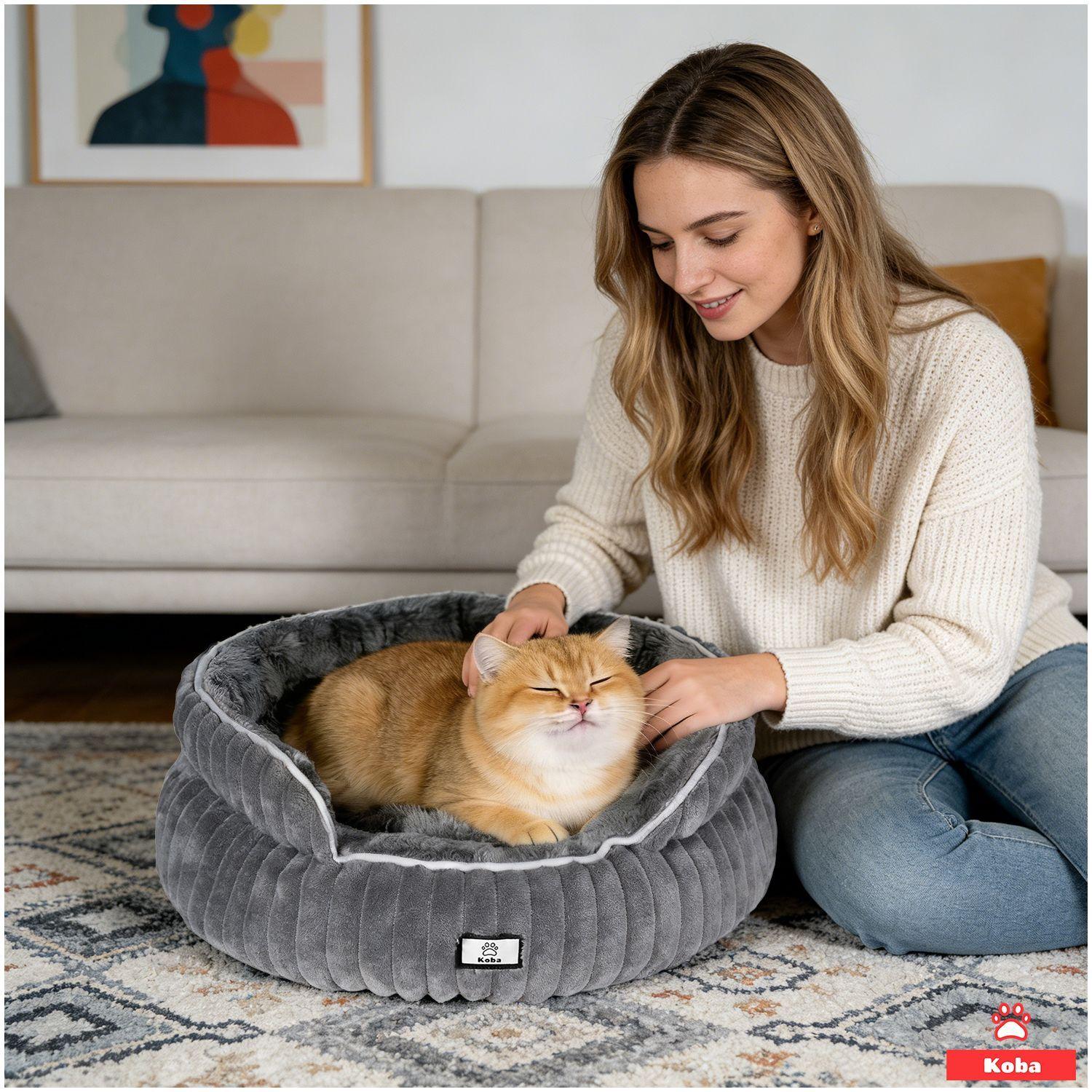 Cama Antiestres Gatos Perros Con Cojin Reversible 50x50x20cm Gris-9
