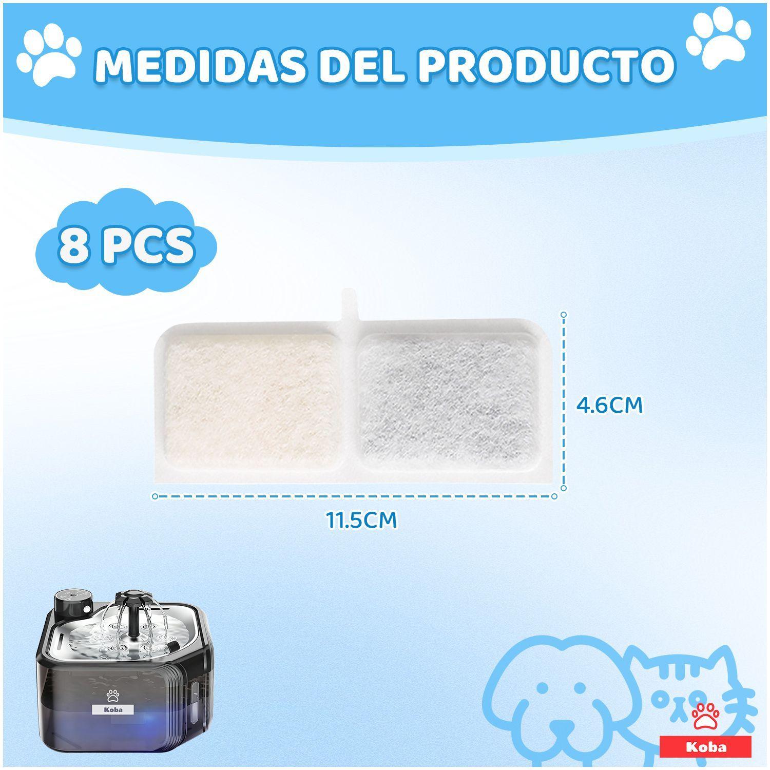X8 Filtros Repuestos Para Bebedero Mascota Con Sensor Koba-5
