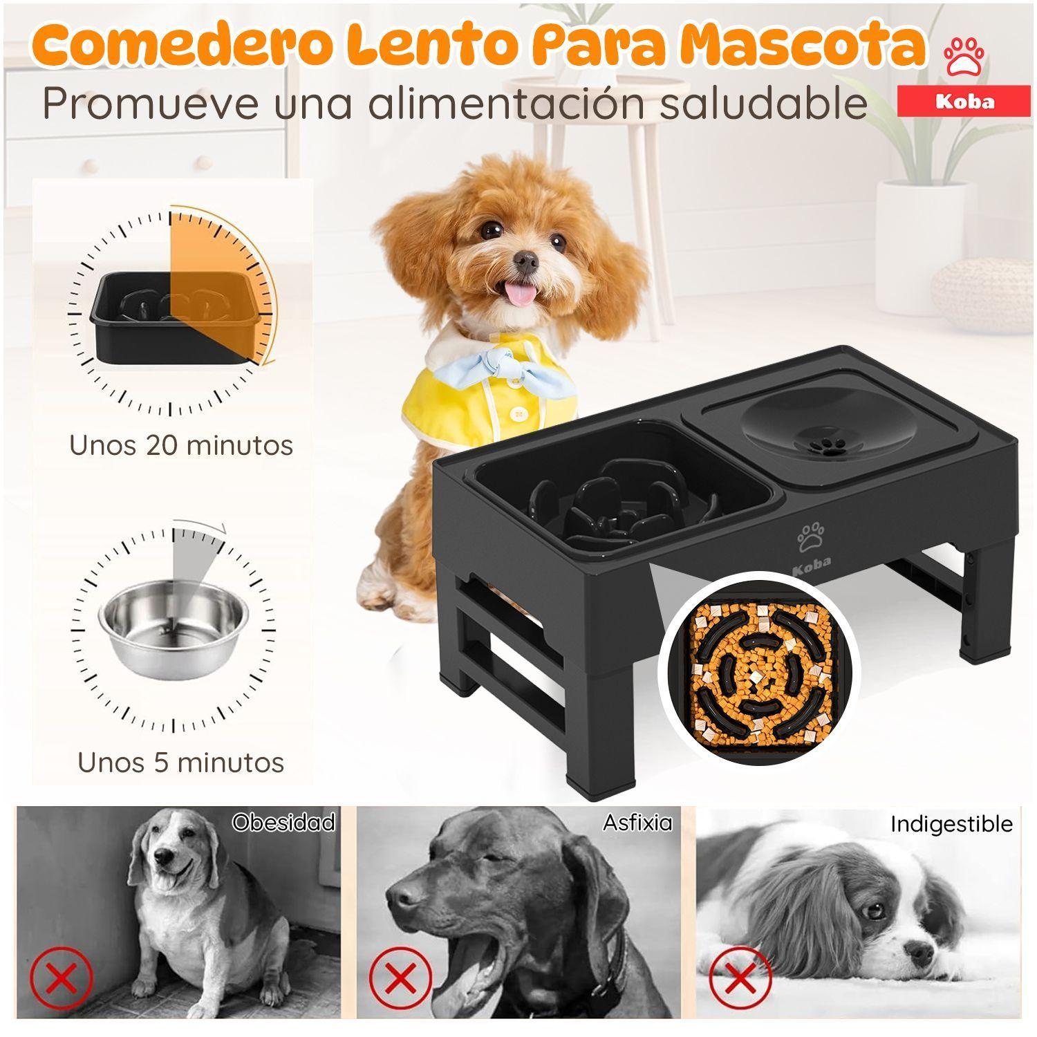2 En 1 Comedero Bebedero Elevado Para Perro Gato 1400 1400ml Negro-3
