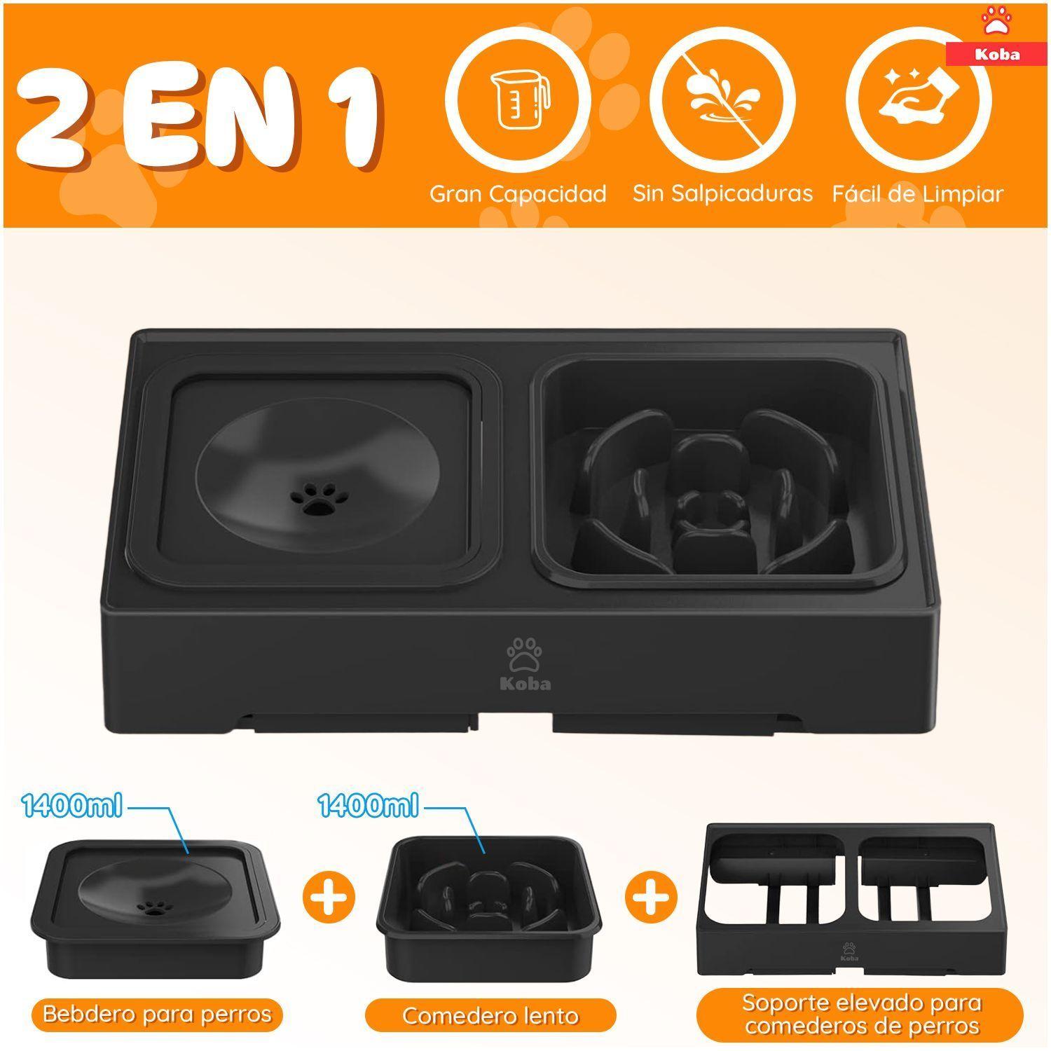 2 En 1 Comedero Bebedero Elevado Para Perro Gato 1400 1400ml Negro-5