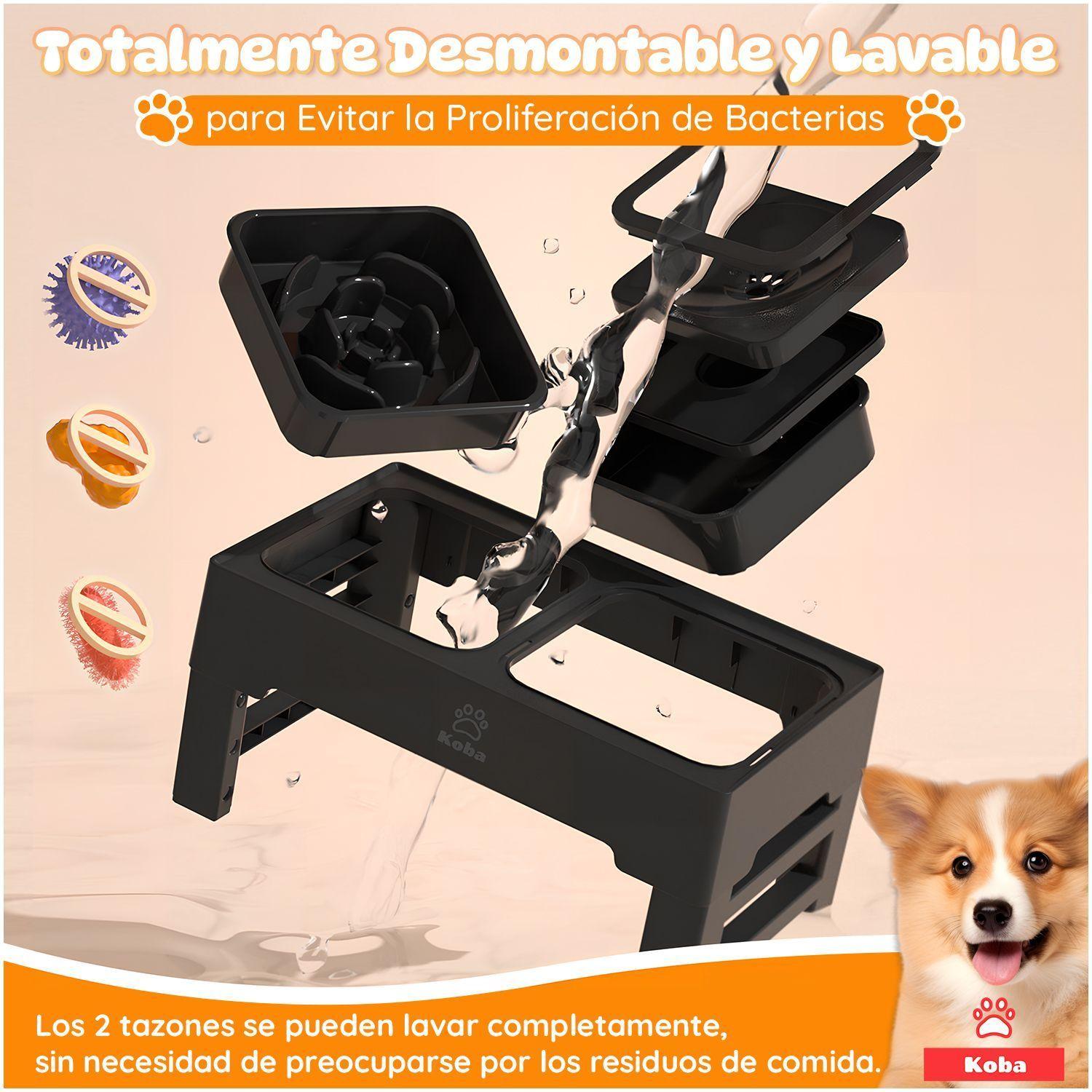 2 En 1 Comedero Bebedero Elevado Para Perro Gato 1400 1400ml Negro-8