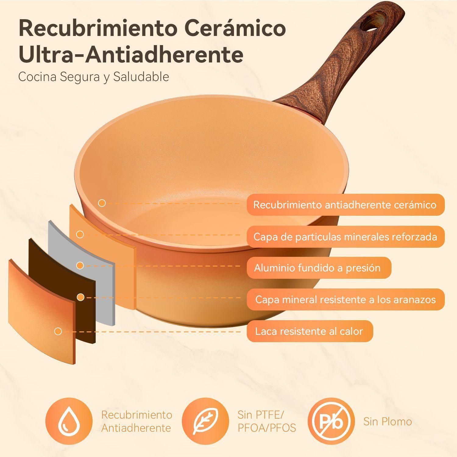 Bateria Cocina Cer mica Antiadherente Grande 9 Piezas Naranja Degrade-2