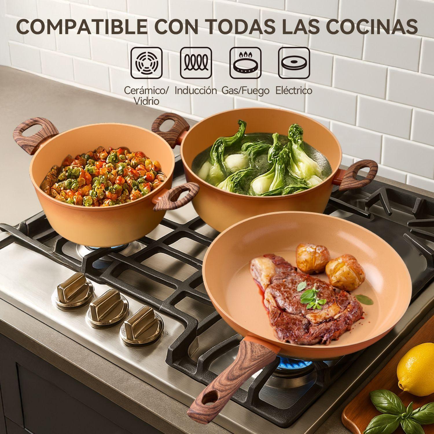 Bateria Cocina Cer mica Antiadherente Grande 9 Piezas Naranja Degrade-5