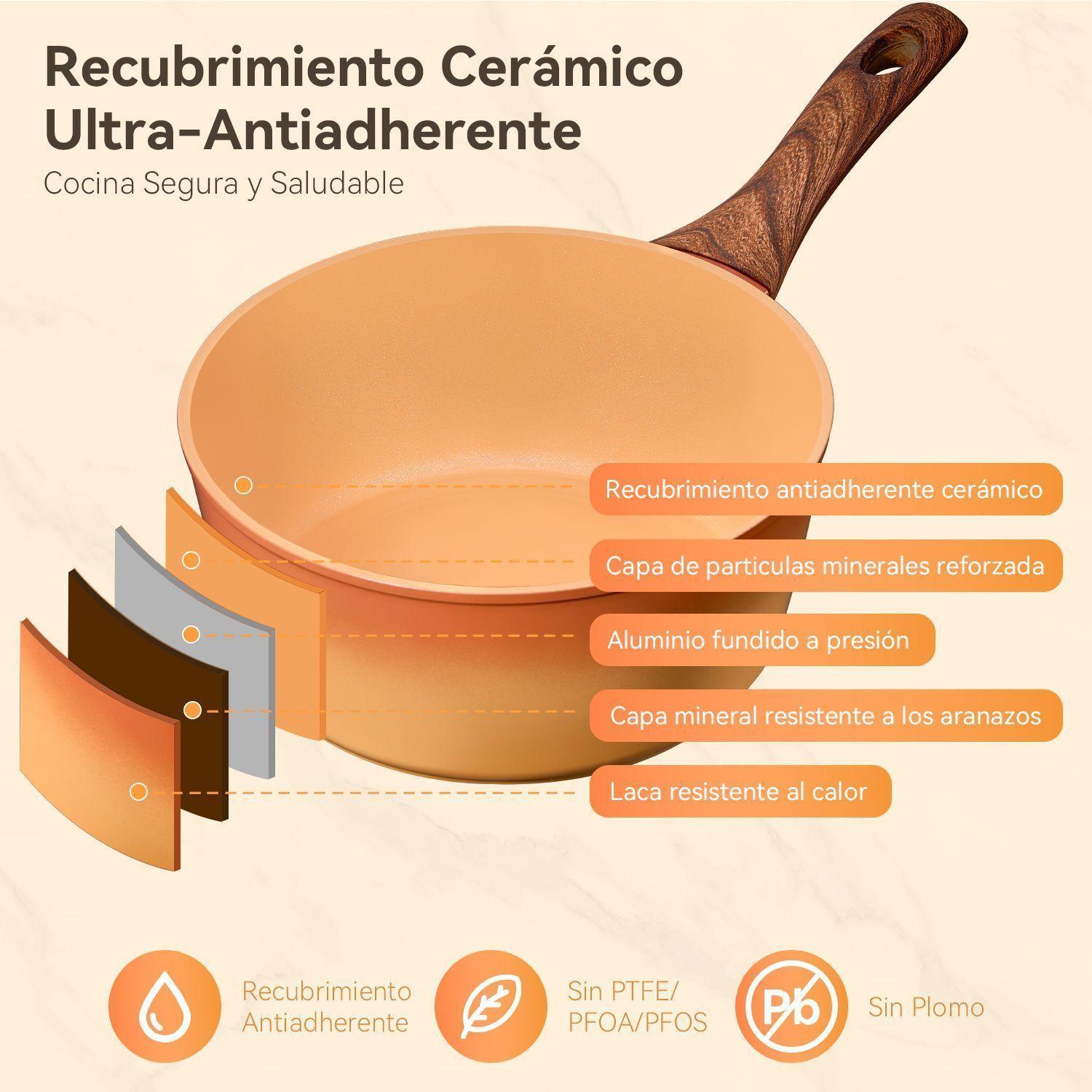Bateria Cocina Antiadherente Ceramica 9 Pcs Naranja Degrade-2