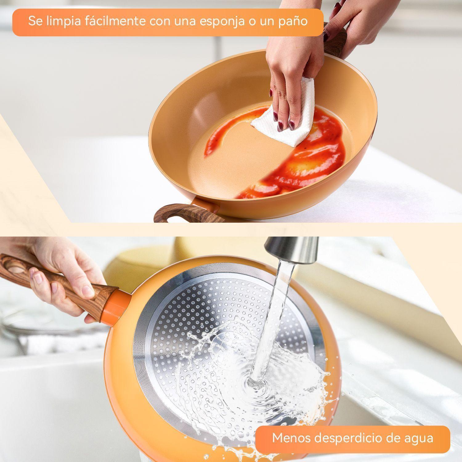 Bateria Cocina Antiadherente Ceramica 9 Pcs Naranja Degrade-4