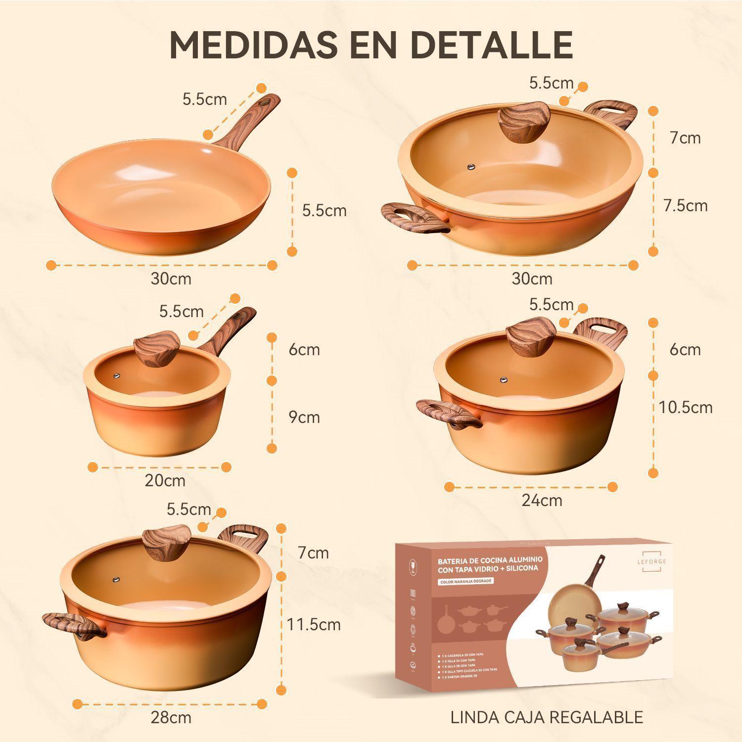 Bateria Cocina Antiadherente Ceramica 9 Pcs Naranja Degrade-6