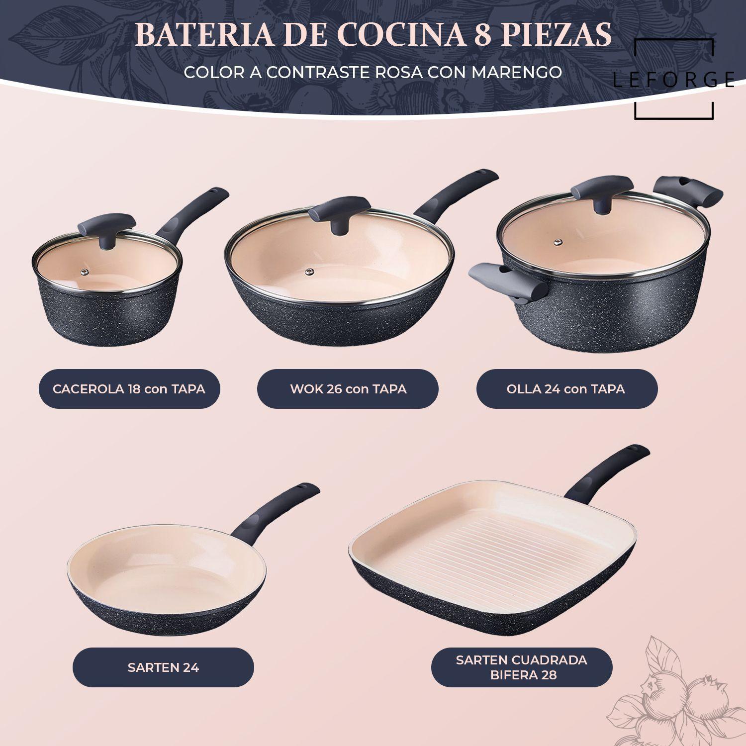 Bateria Cocina Ceramica Granito Antiadherente 8 Piezas Rosa Marengo-9