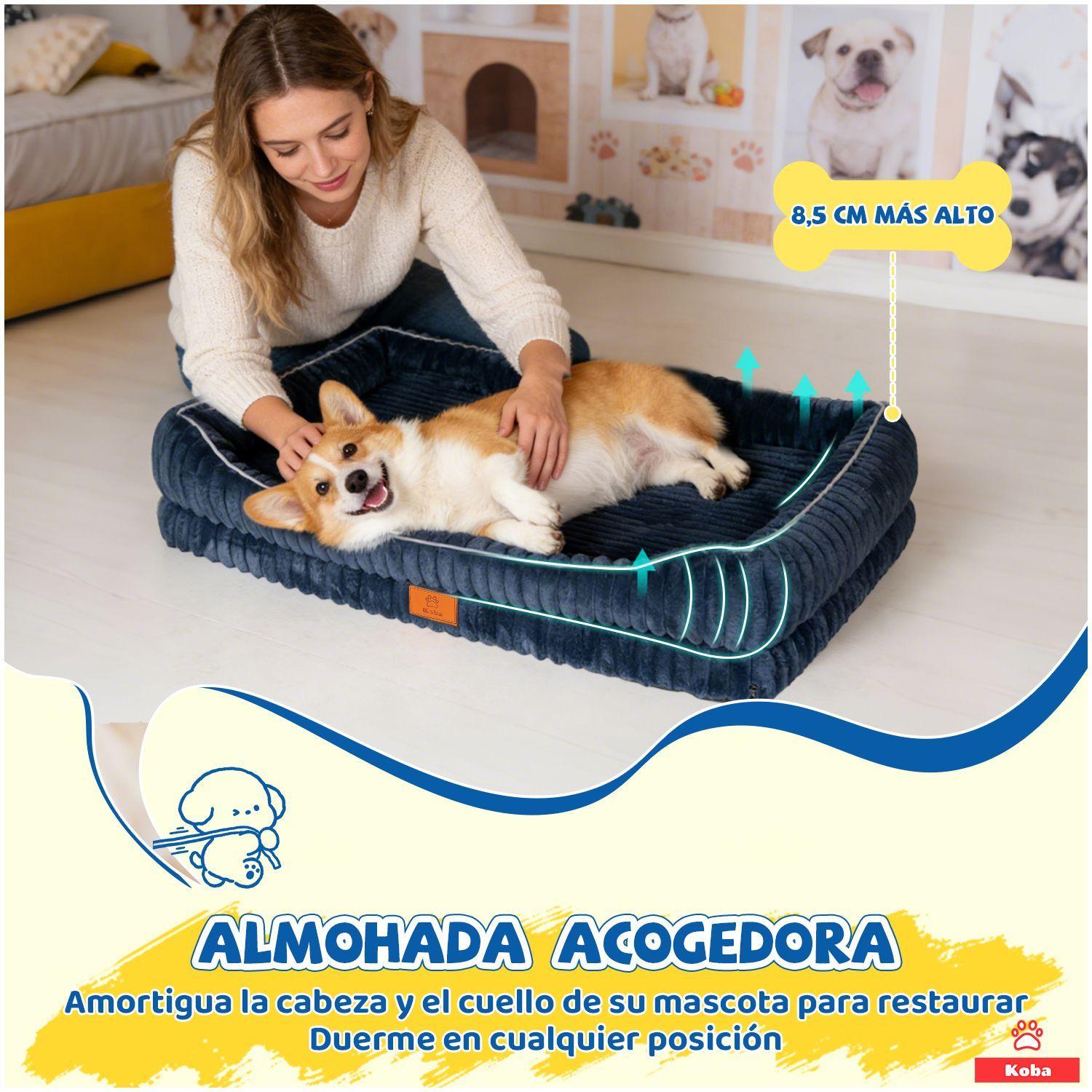 Cama Antiestres Perro Colchon Ortopedica 90x63cm Azul Marino-6