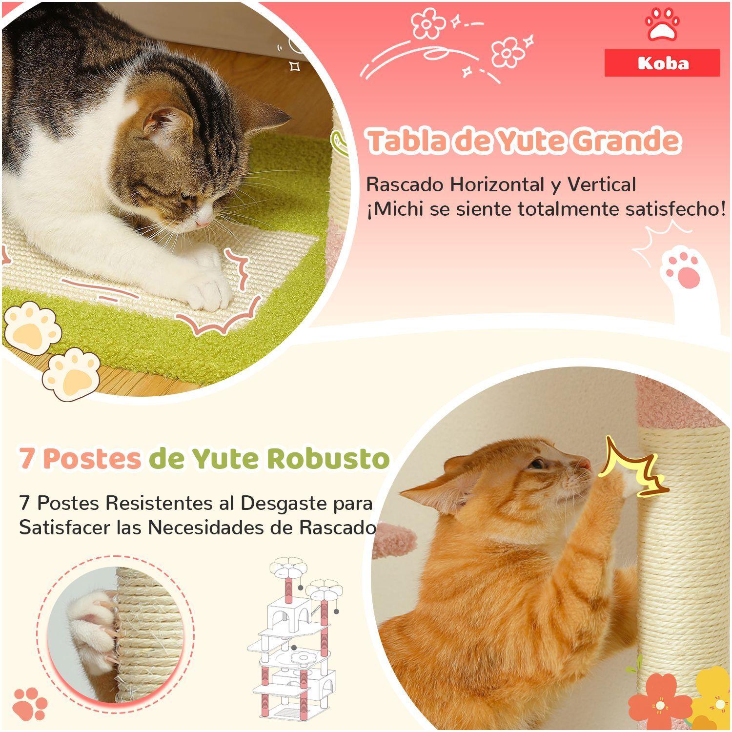 Torre Rascador Para Gatos Casa De Michis Floral Enorme 183cm Color Rosa Con Verde-3