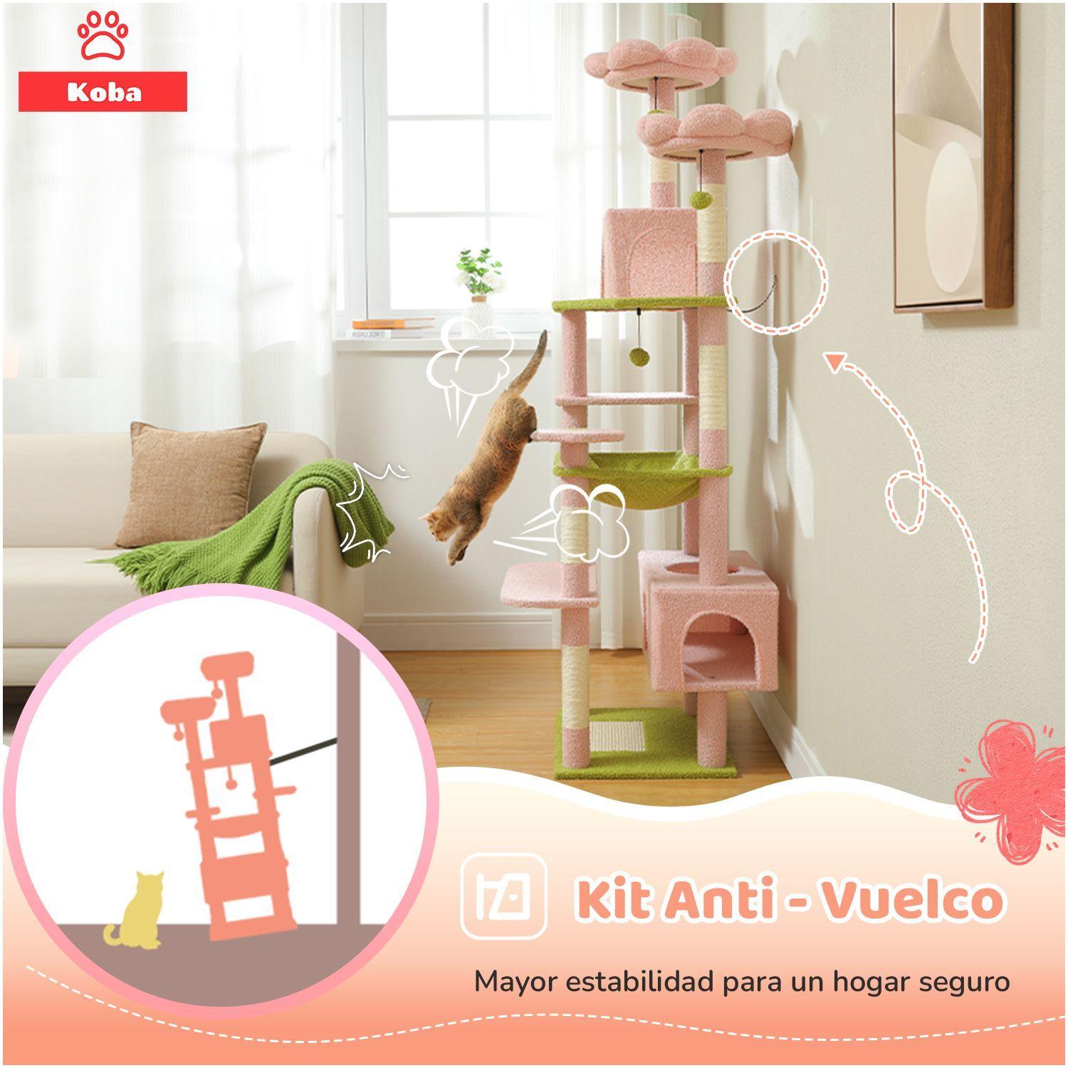 Torre Rascador Para Gatos Casa De Michis Floral Enorme 183cm Color Rosa Con Verde-5