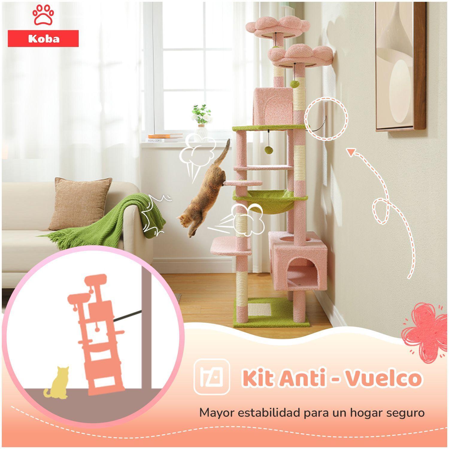 Torre Rascador Para Gatos Casa De Michis Floral Enorme 183cm Color Rosa Con Verde-6