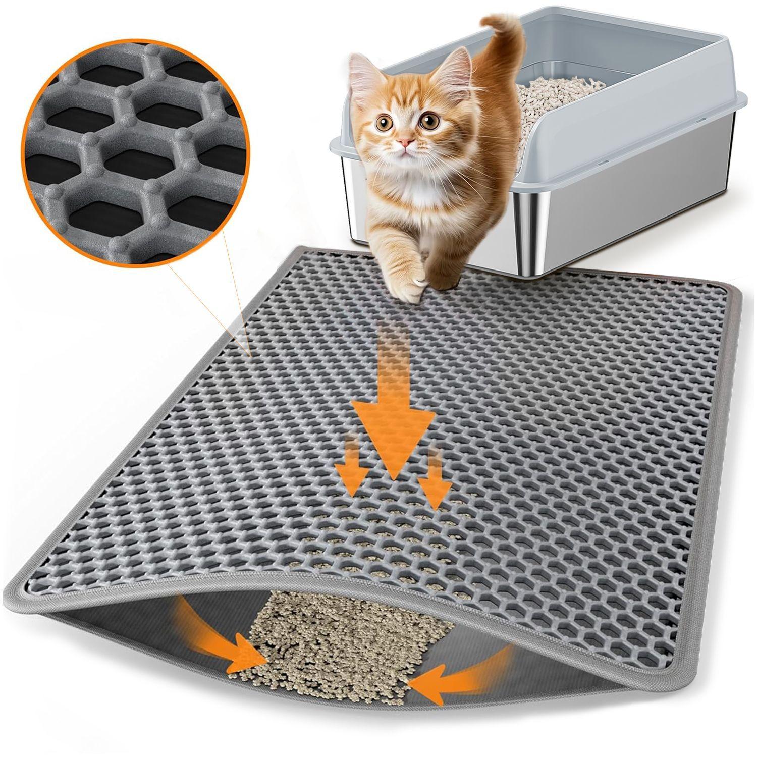 Alfombra Atrapa Arena De Gatos Tapete Arenero Michis 60x45cm Gris-0