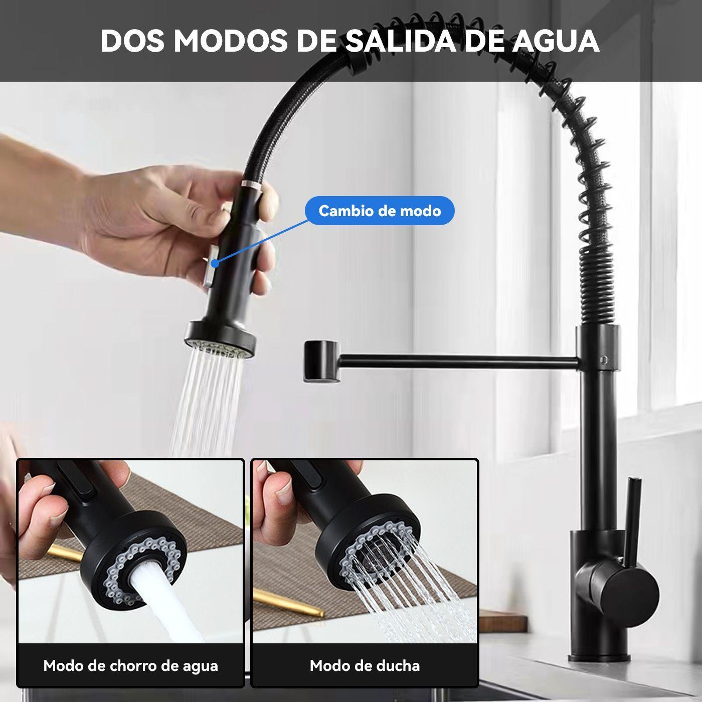 Grifo Llave Alta Monomando Cocina Rociador Flexible Negro-1