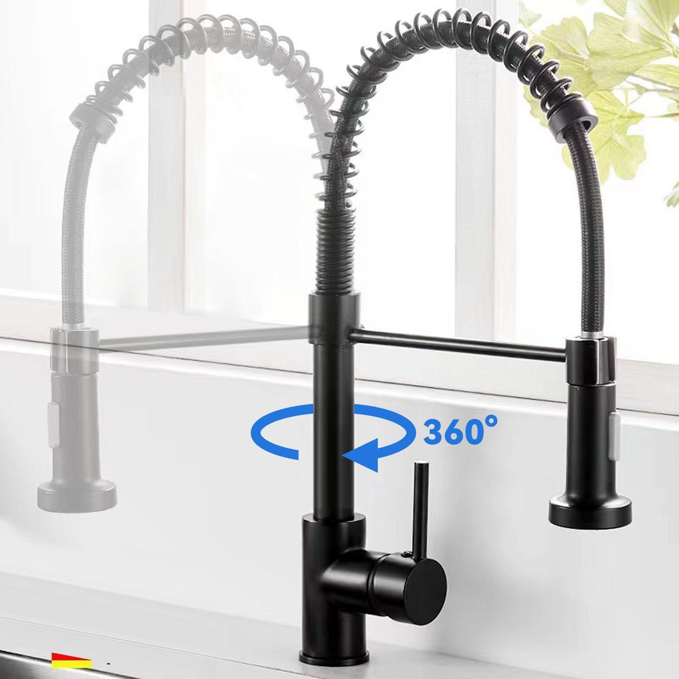 Grifo Llave Alta Monomando Cocina Rociador Flexible Negro-2