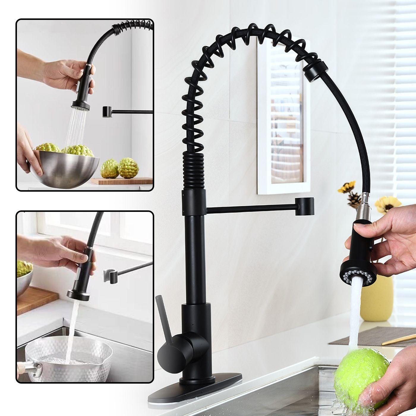 Grifo Llave Alta Monomando Cocina Rociador Flexible Negro-3