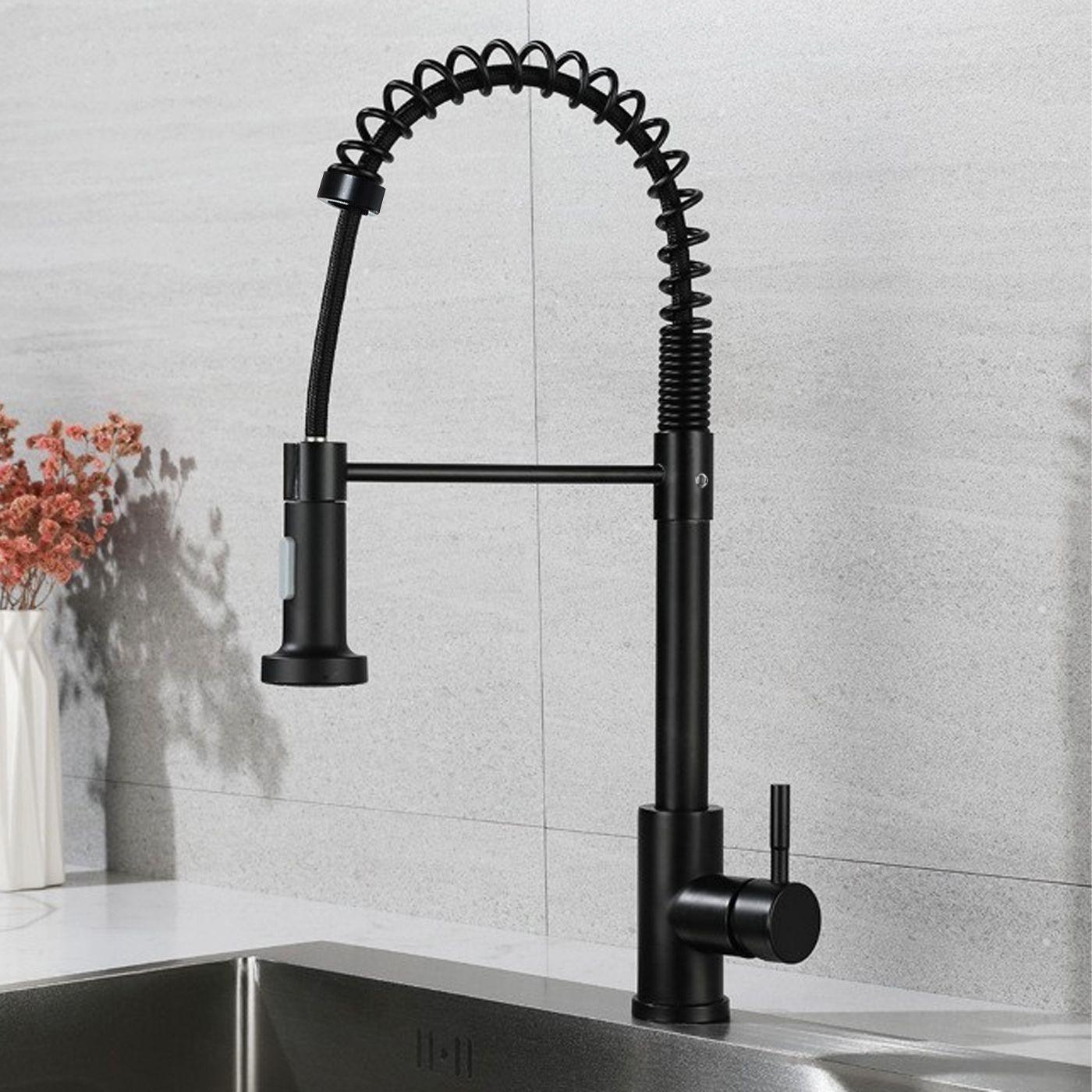Grifo Llave Alta Monomando Cocina Rociador Flexible Negro-4