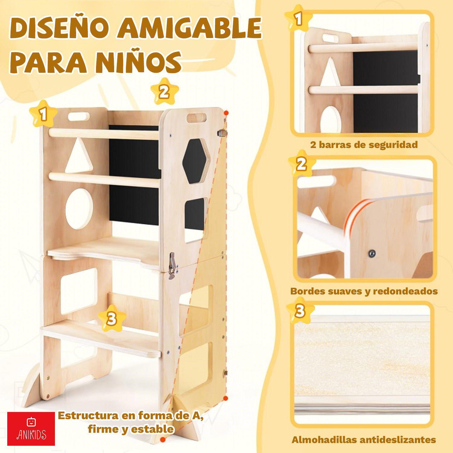 Torre De Aprendizaje Montessori 3 En 1 Plegable Con Pizarra-2