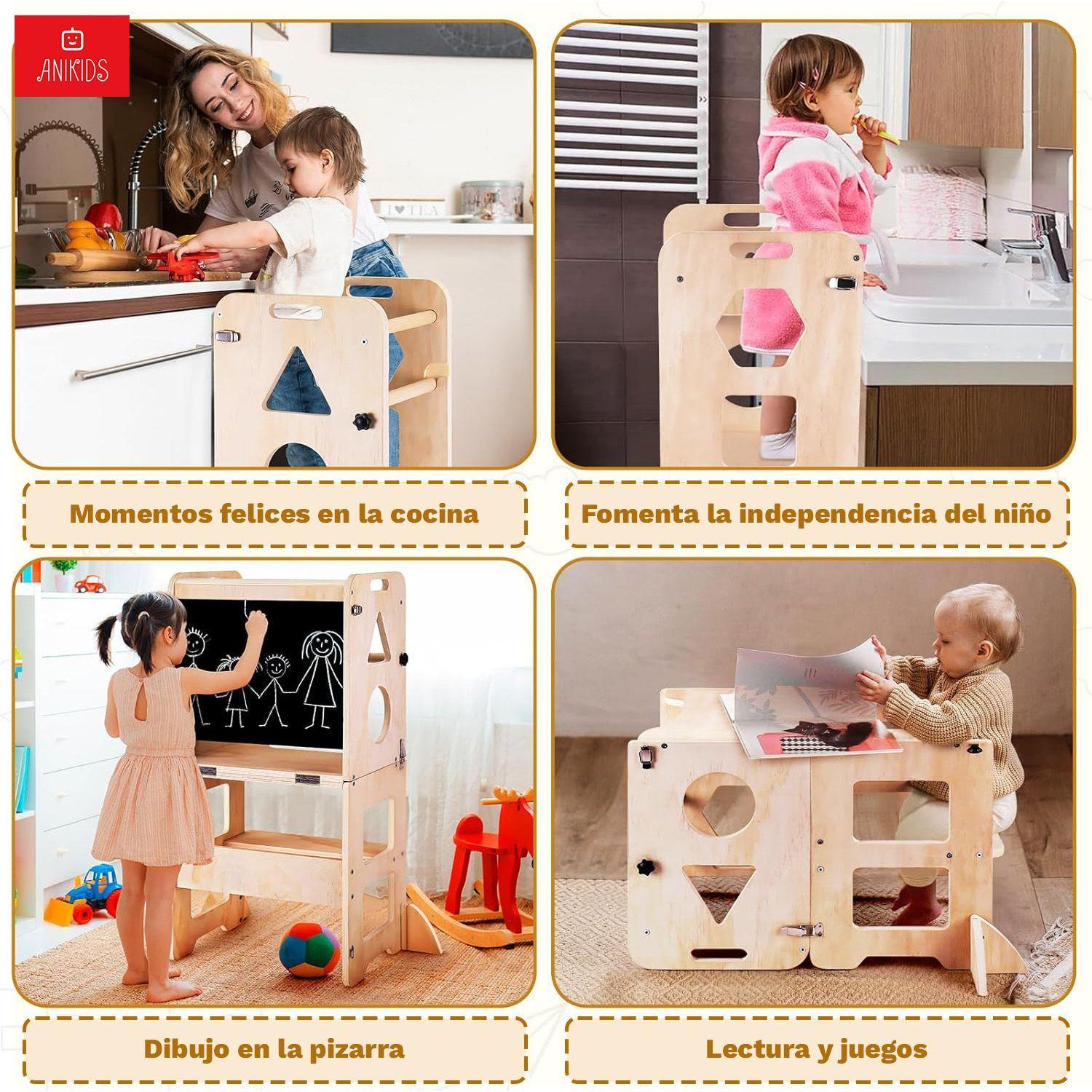 Torre De Aprendizaje Montessori 3 En 1 Plegable Con Pizarra-5