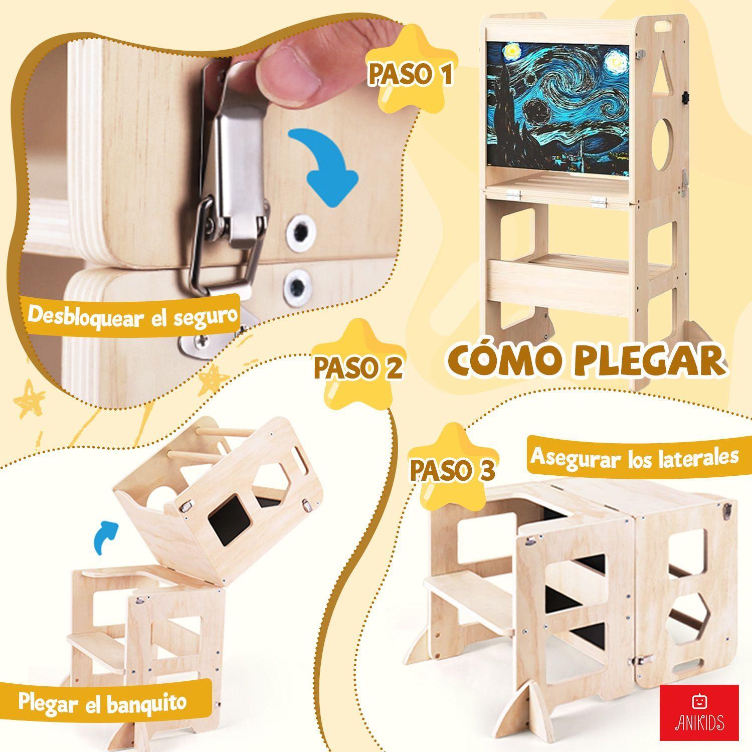 Torre De Aprendizaje Montessori 3 En 1 Plegable Con Pizarra-6
