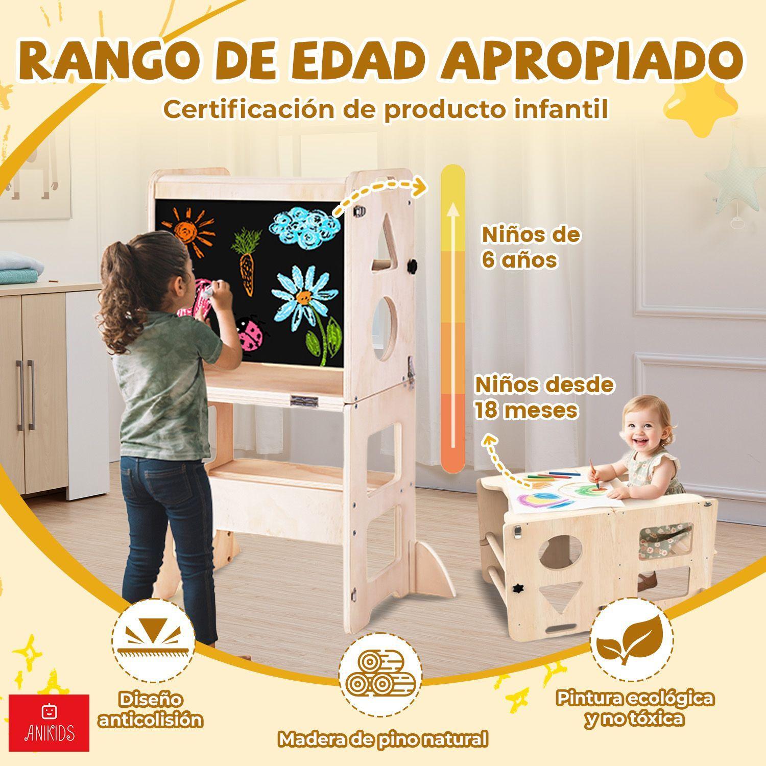 Torre De Aprendizaje Montessori 3 En 1 Plegable Con Pizarra-7