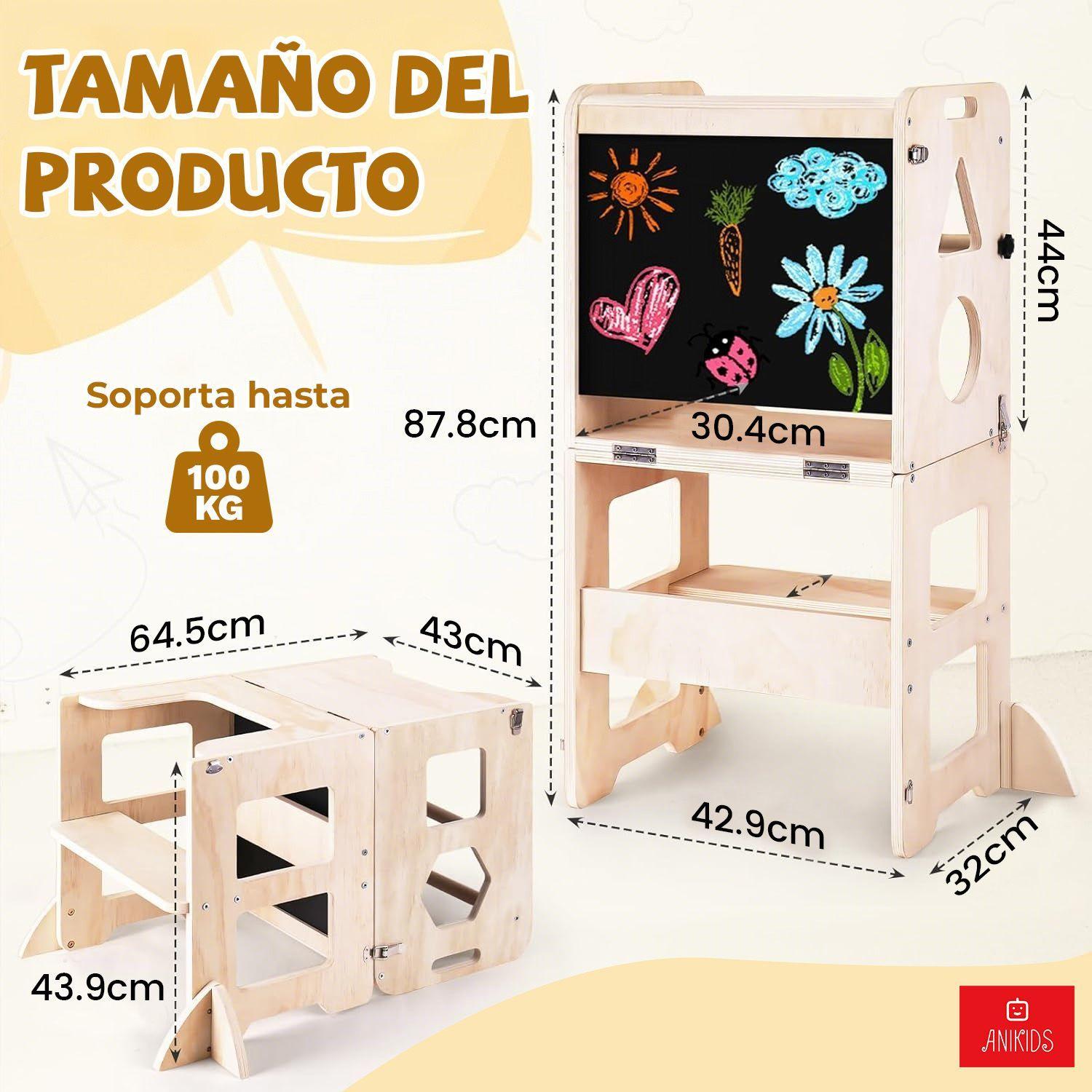 Torre De Aprendizaje Montessori 3 En 1 Plegable Con Pizarra-8