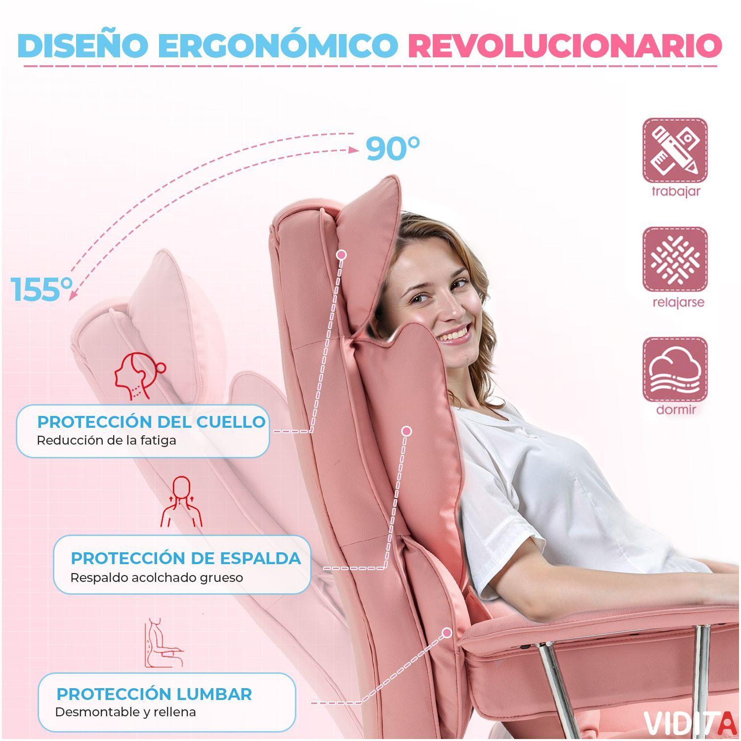 Silla Escritorio Ejecutiva Emilio Premium Oficina Pu Rosado Rosa Cuero Sint tico Marca Vidita-3