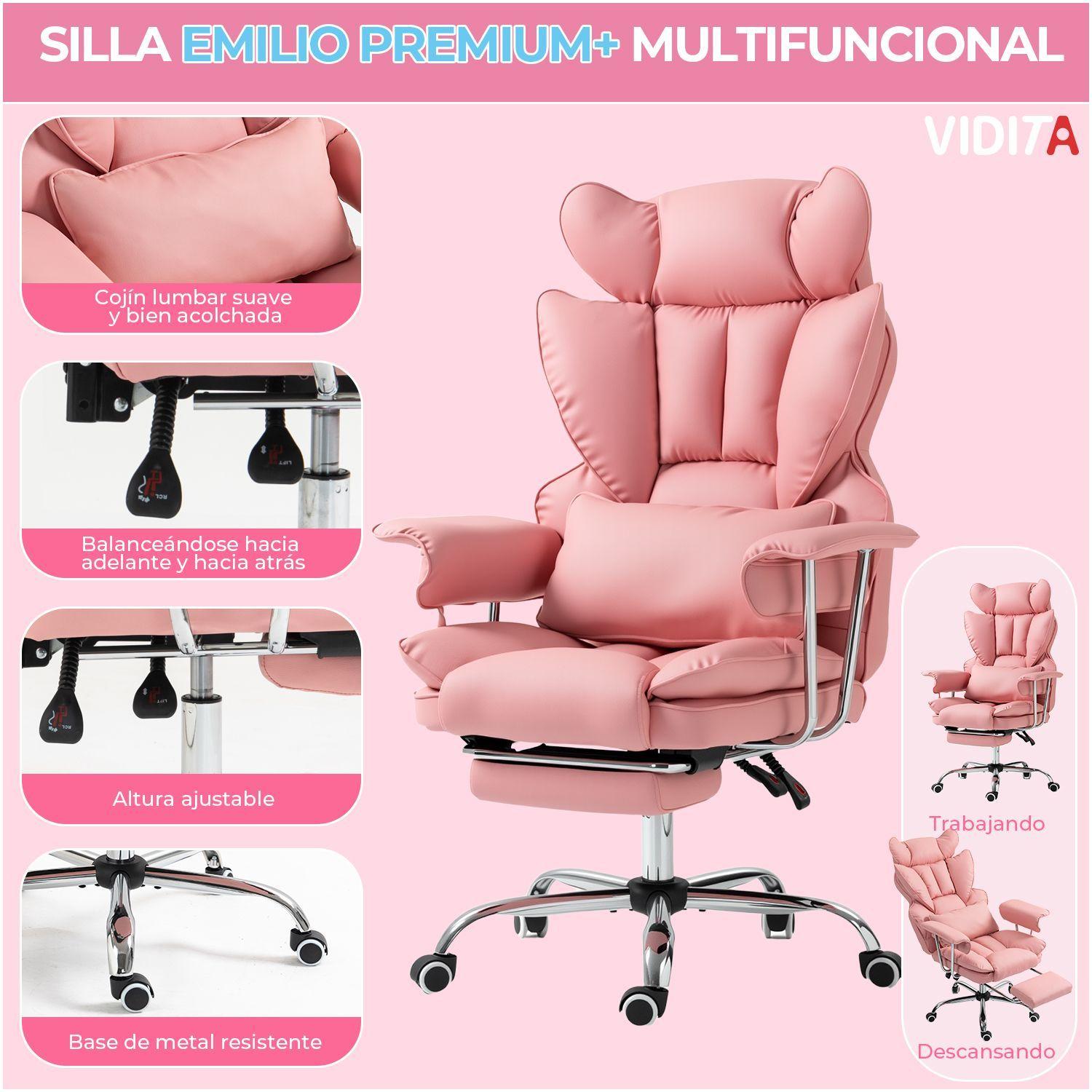 Silla Escritorio Ejecutiva Emilio Premium Oficina Pu Rosado Rosa Cuero Sint tico Marca Vidita-8